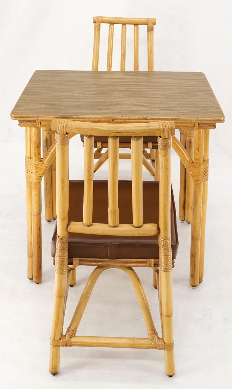 Mid-Century Modern Petit Bamboo Rattan Reed Two Chairs Dinette Table 3 Piece Dining Small Table For Sale