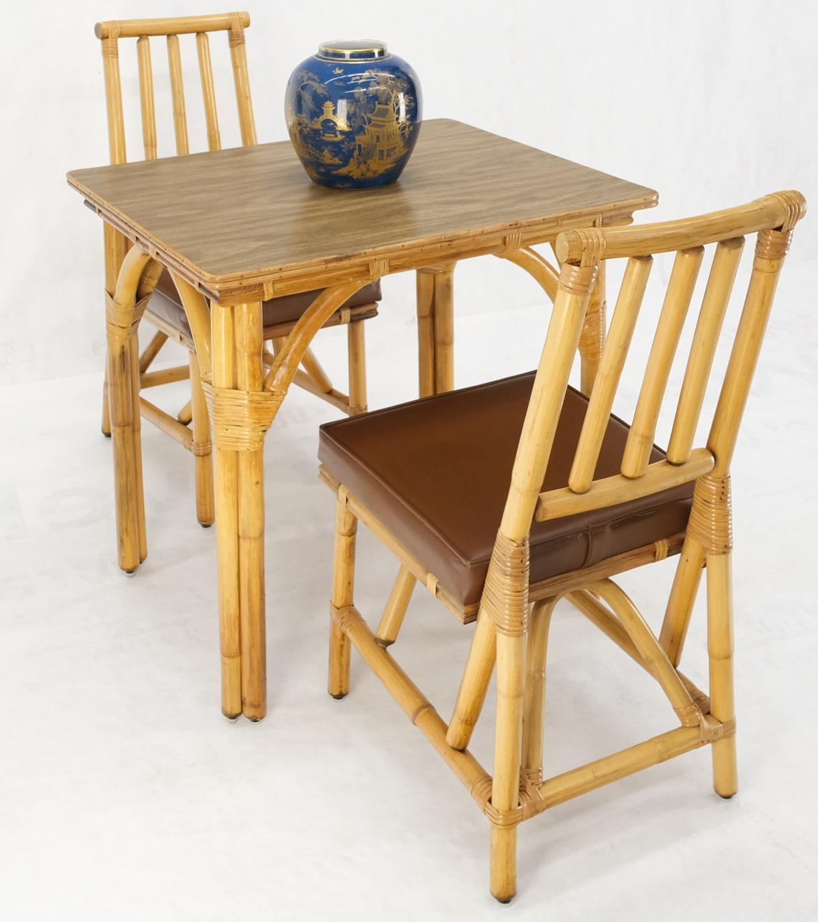 Mid-Century Modern Petit Bamboo Rattan Reed Two Chairs Dinette Table 3 Piece Dining Small Table