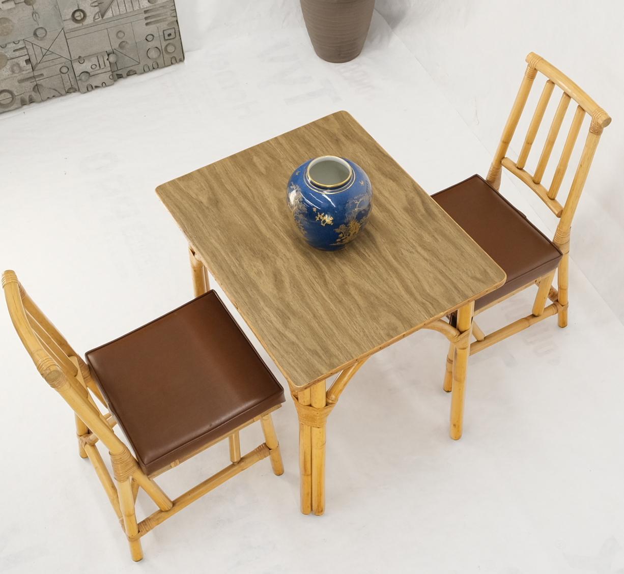 20th Century Petit Bamboo Rattan Reed Two Chairs Dinette Table 3 Piece Dining Small Table For Sale