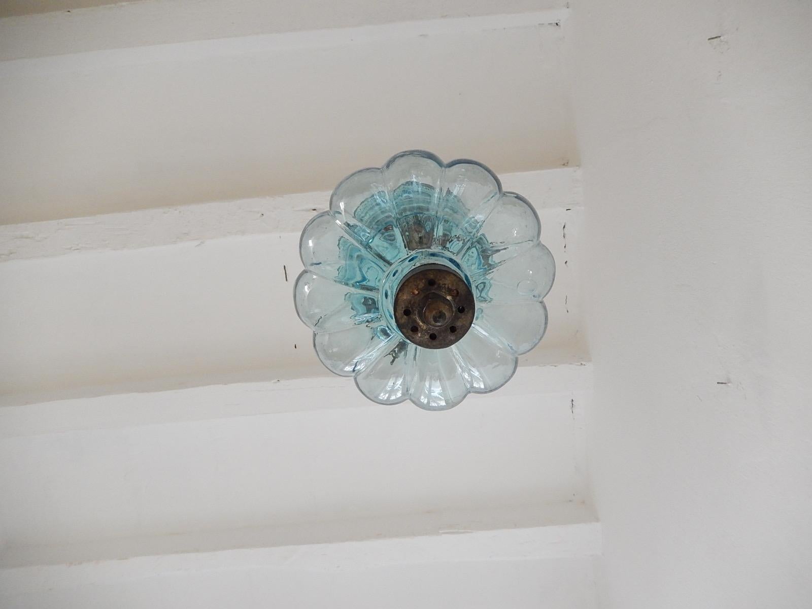 Petit Belgium Aqua Blue Blown Glass Lantern 1890s Chandelier 4