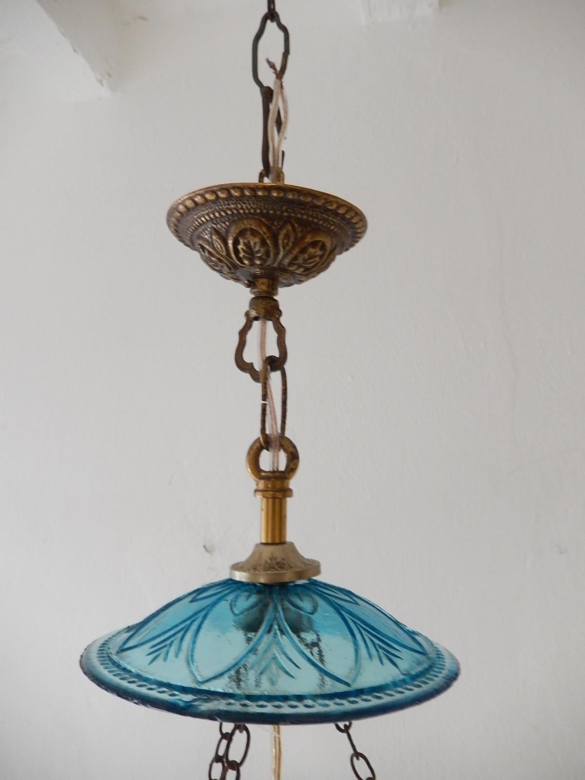 Petit Belgium Aqua Blue Blown Glass Lantern 1890s Chandelier In Good Condition In Modena (MO), Modena (Mo)