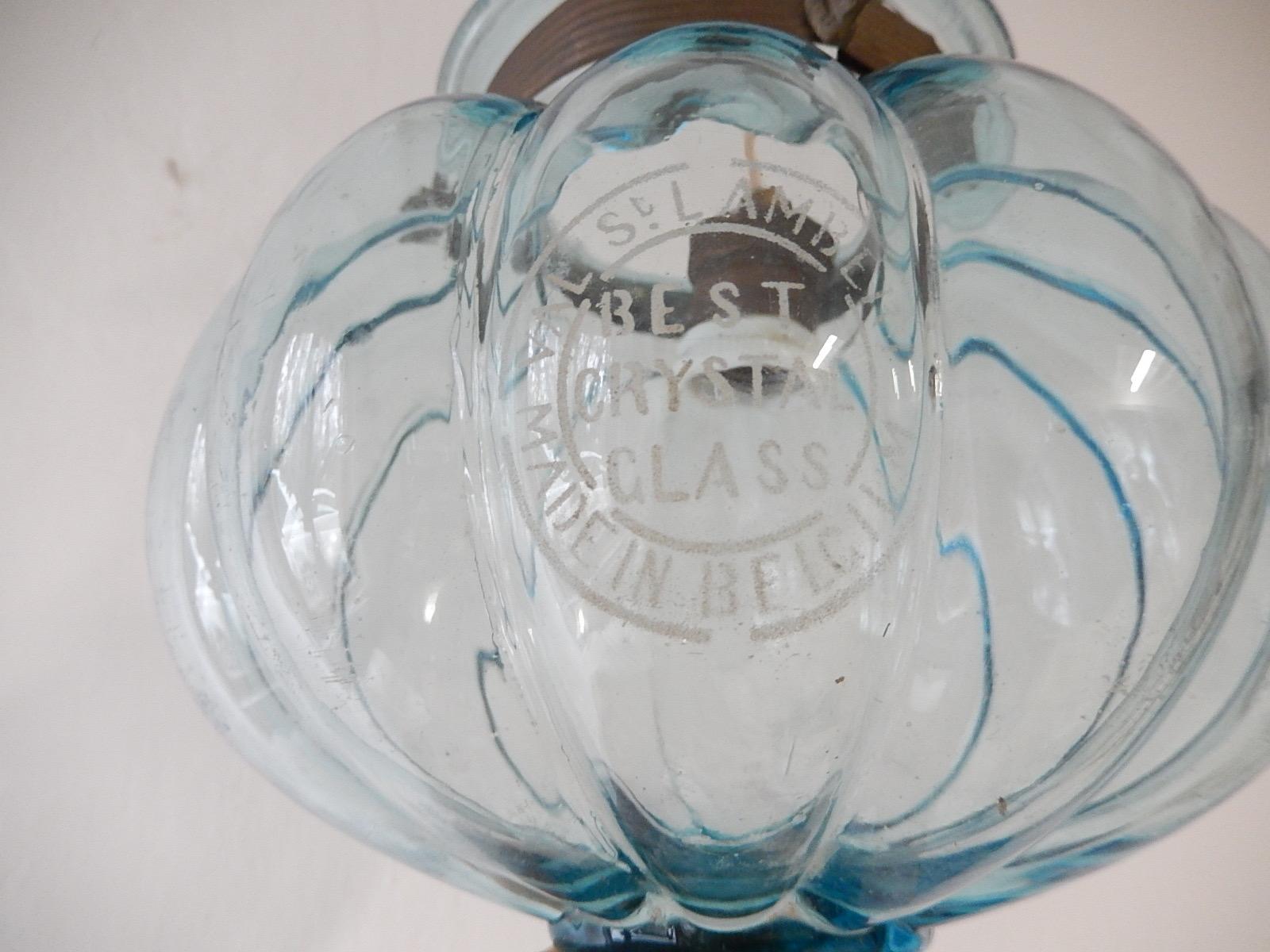 Petit Belgium Aqua Blue Blown Glass Lantern 1890s Chandelier 1