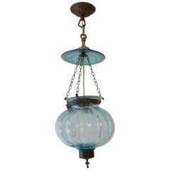 Petit Belgium Aqua Blue Blown Glass Lantern 1890s Chandelier