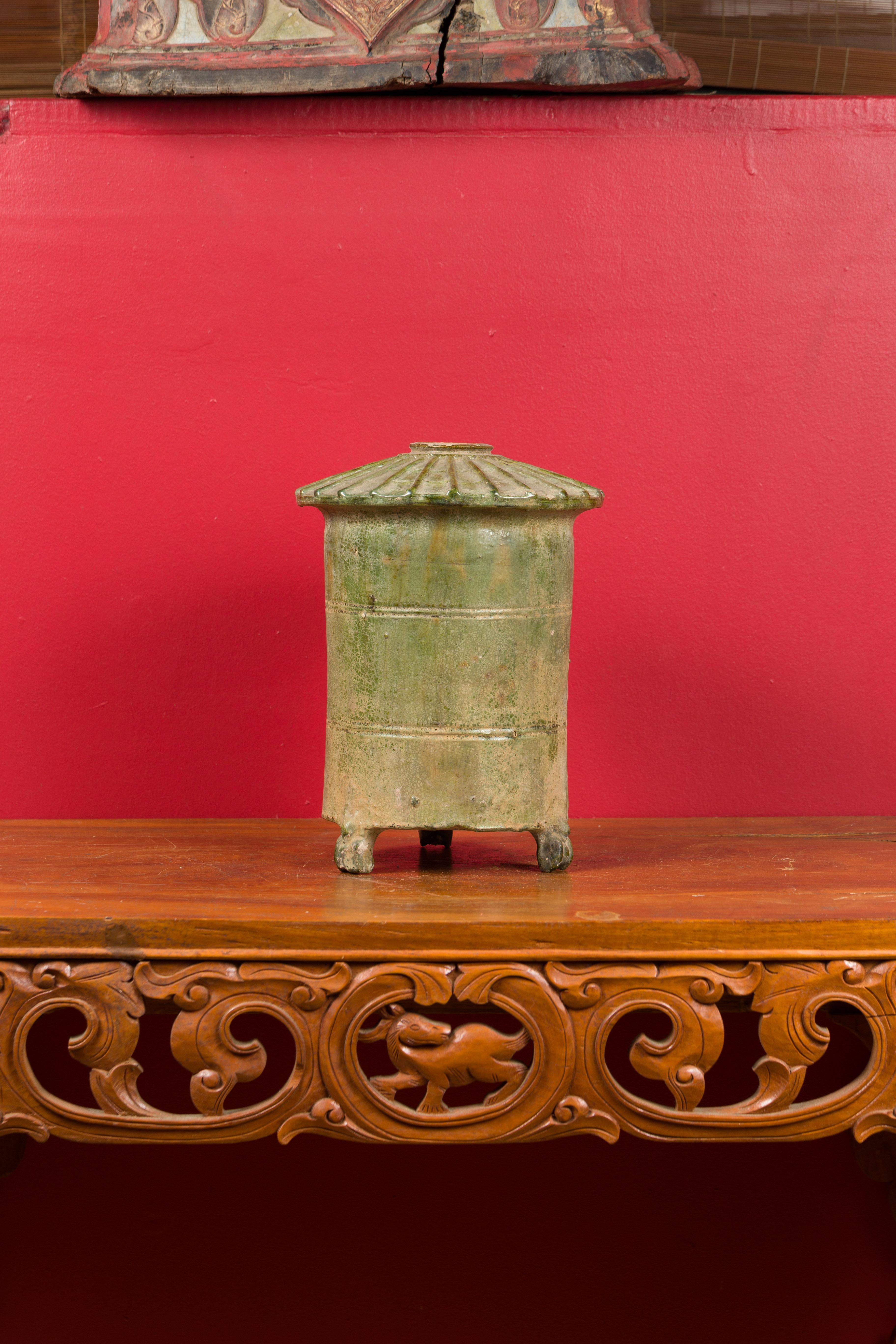Glazed Petit Chinese Ming Dynasty 17th Century Terracotta Granary with Verdigris Patina For Sale