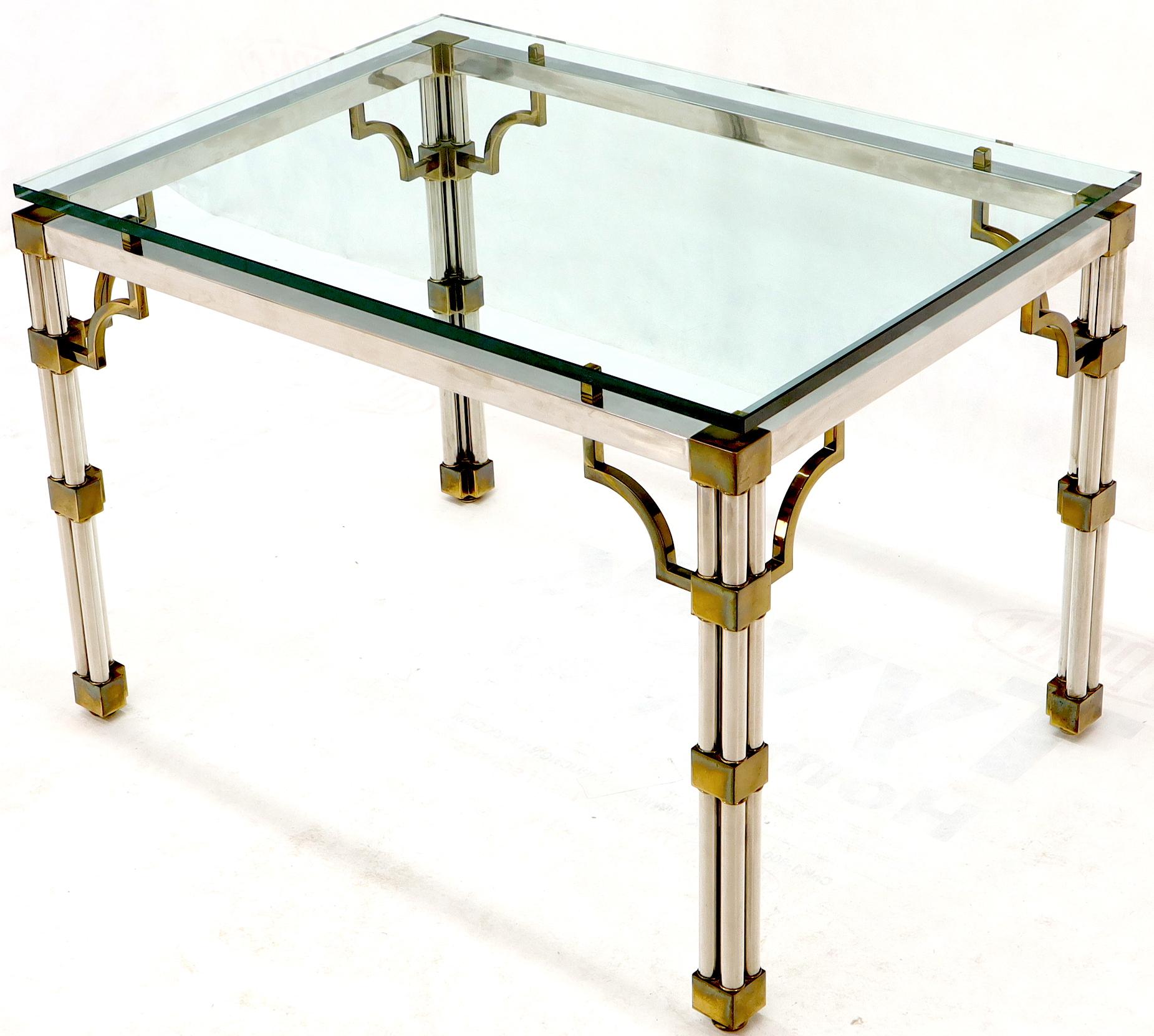 Mid-Century Modern Petit Chrome Brass and Thick Glass Top Dining or Writing Table For Sale