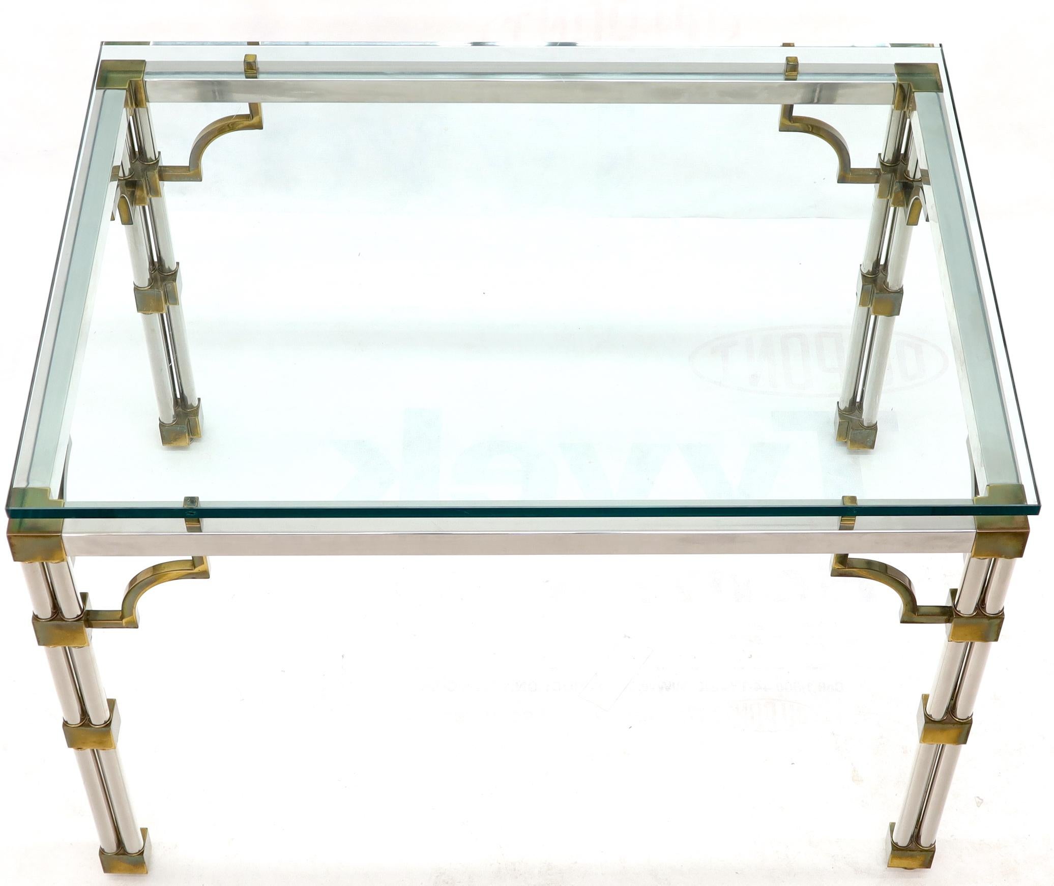 Petit Chrome Brass and Thick Glass Top Dining or Writing Table In Good Condition For Sale In Rockaway, NJ