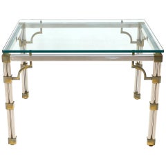 Vintage Petit Chrome Brass and Thick Glass Top Dining or Writing Table