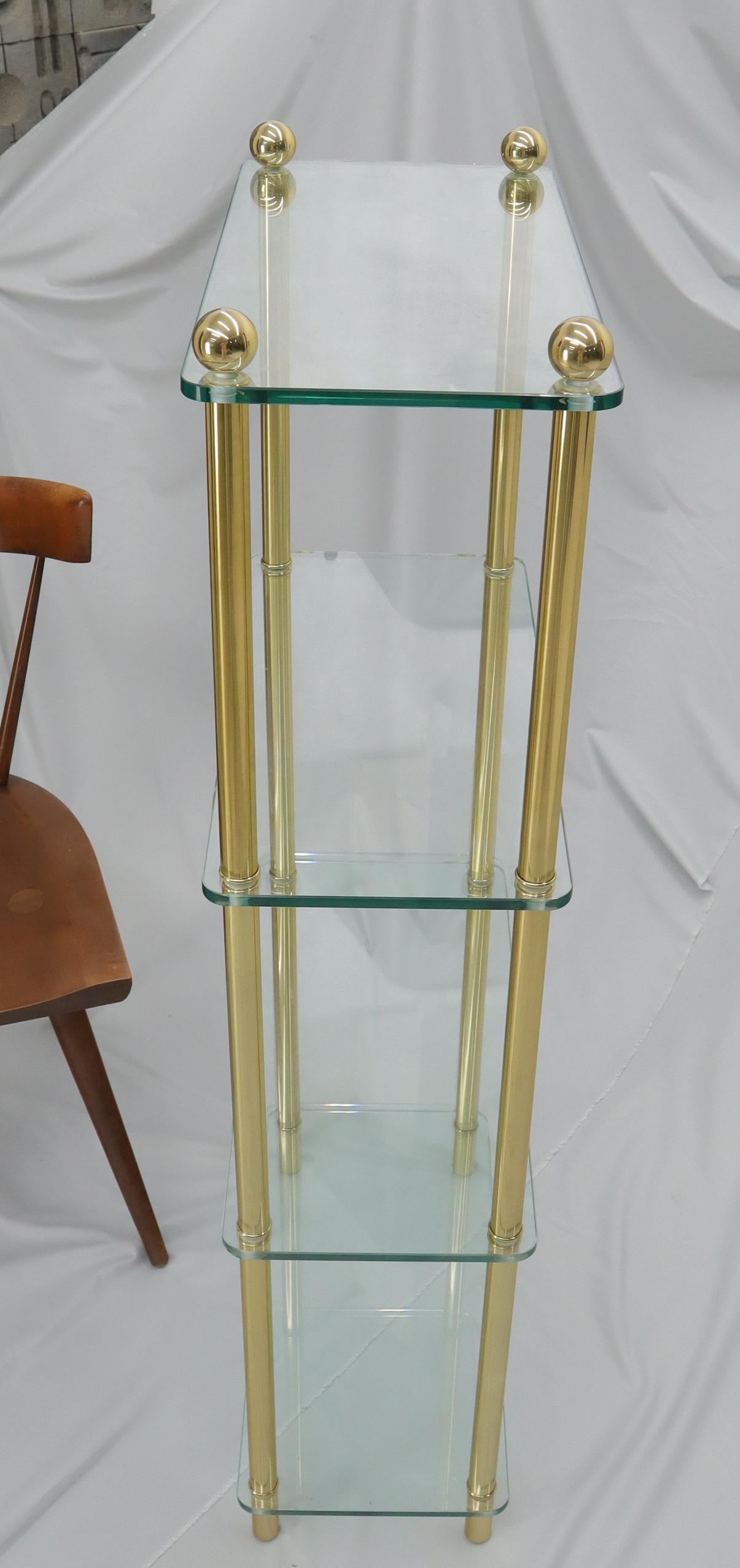 20th Century Petit Compact Class and Brass 4-Tier Étagère Shelf Bookcase For Sale