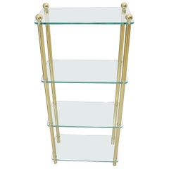 Vintage Petit Compact Class and Brass 4-Tier Étagère Shelf Bookcase