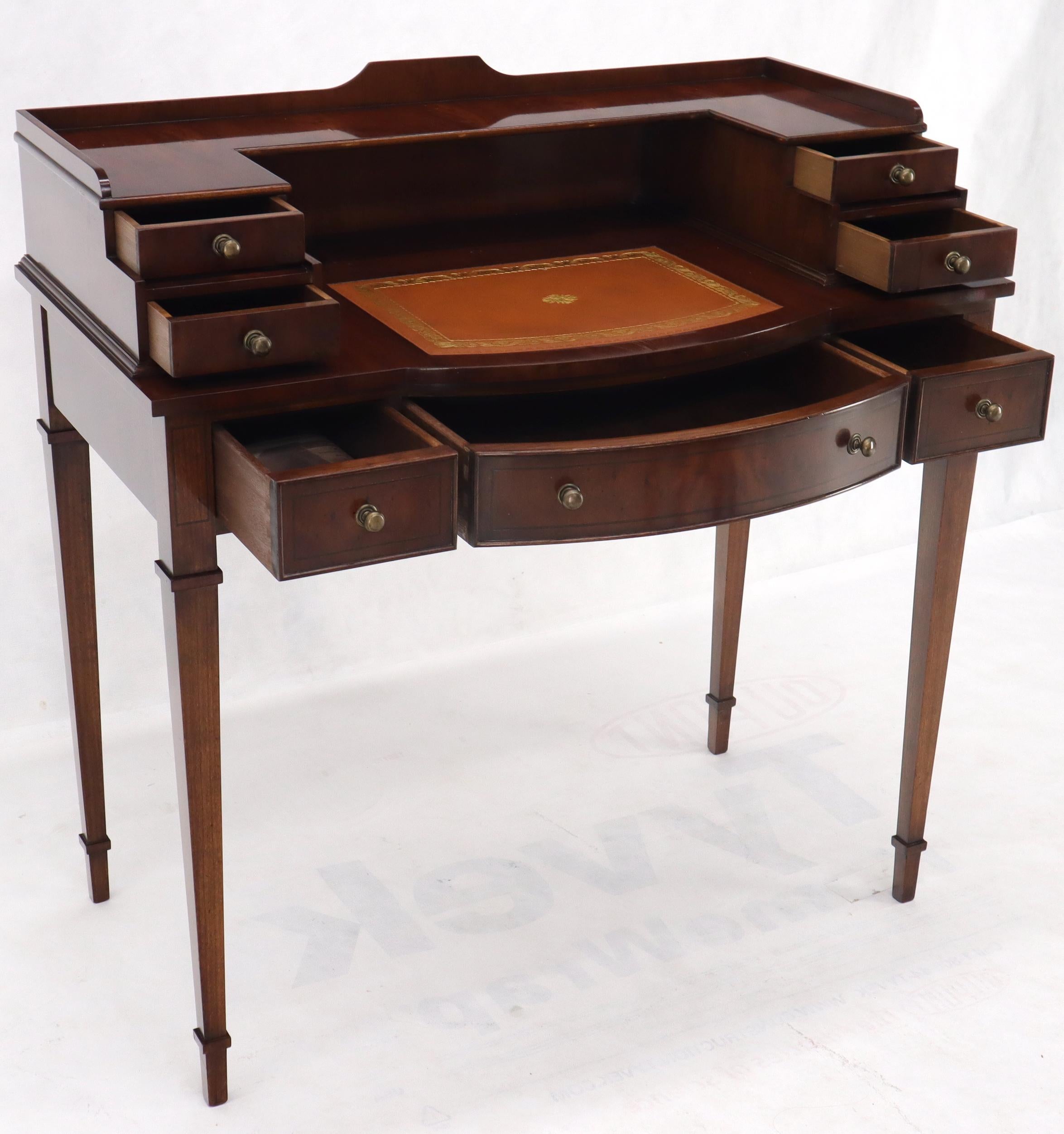 Petit English Multi Drawer Compartment Mahogany Leather Top Desk For Sale 4