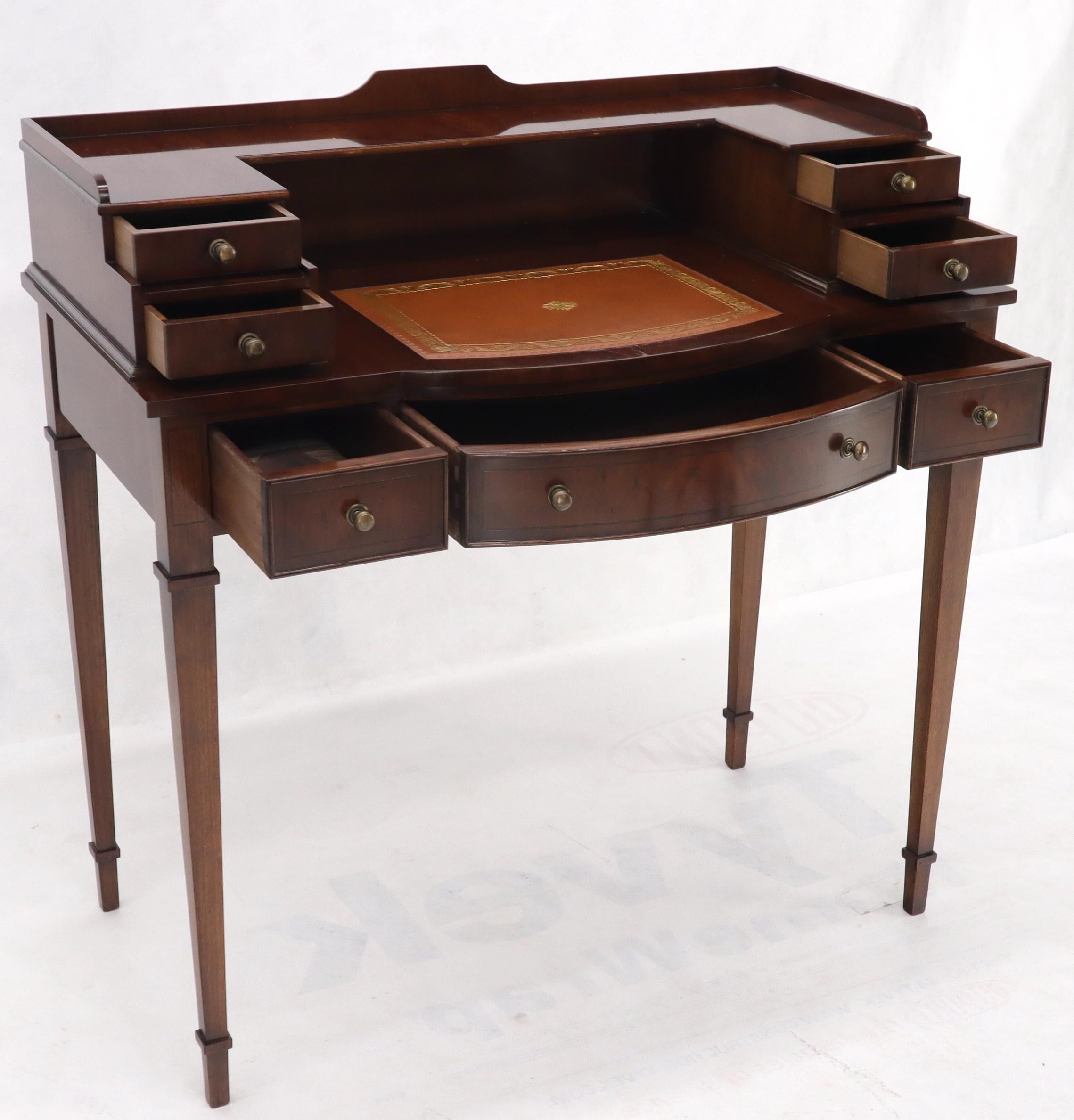 Petit English Multi Drawer Compartment Mahogany Leather Top Desk For Sale 5