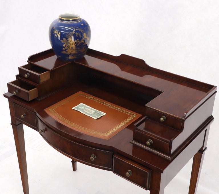 Petit English Multi Drawer Compartment Mahogany Leather Top Desk For
