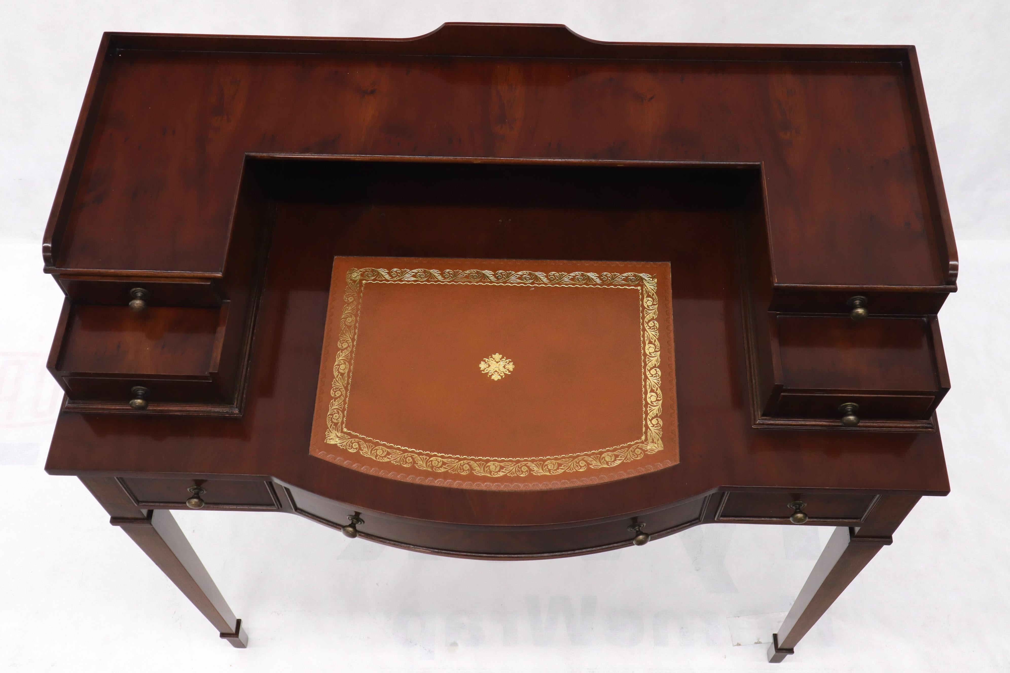 20th Century Petit English Multi Drawer Compartment Mahogany Leather Top Desk For Sale