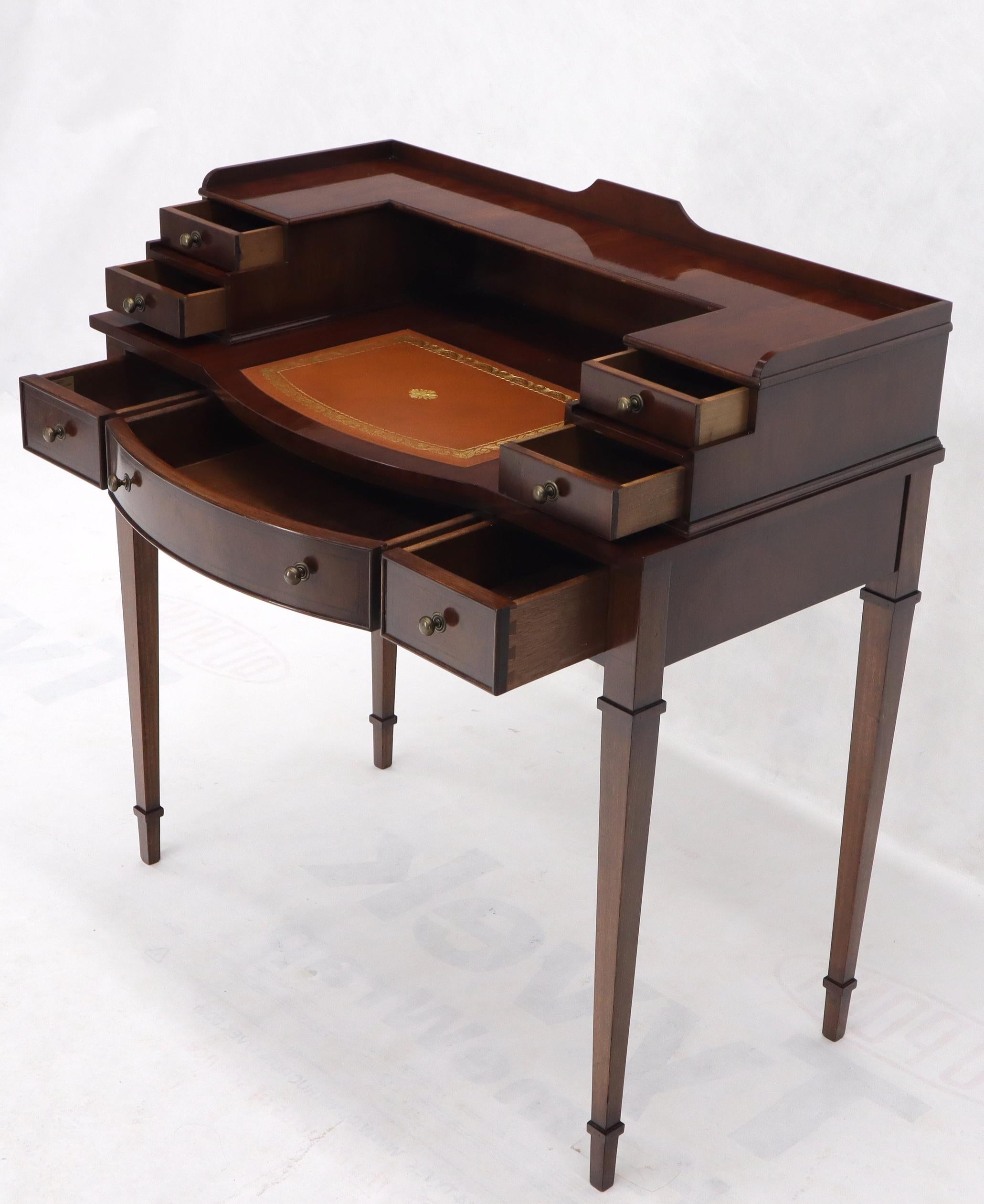 Petit English Multi Drawer Compartment Mahogany Leather Top Desk For Sale 1