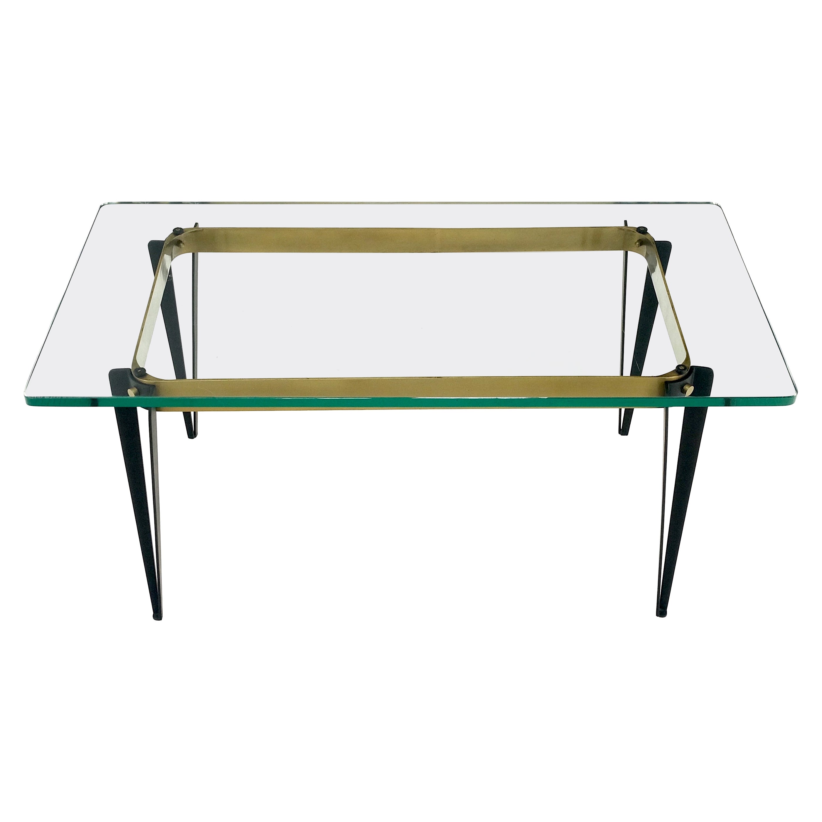 Petit Fontana Arte Mesa de centro rectangular de latón y cristal moderna de mediados de siglo ¡Menta!