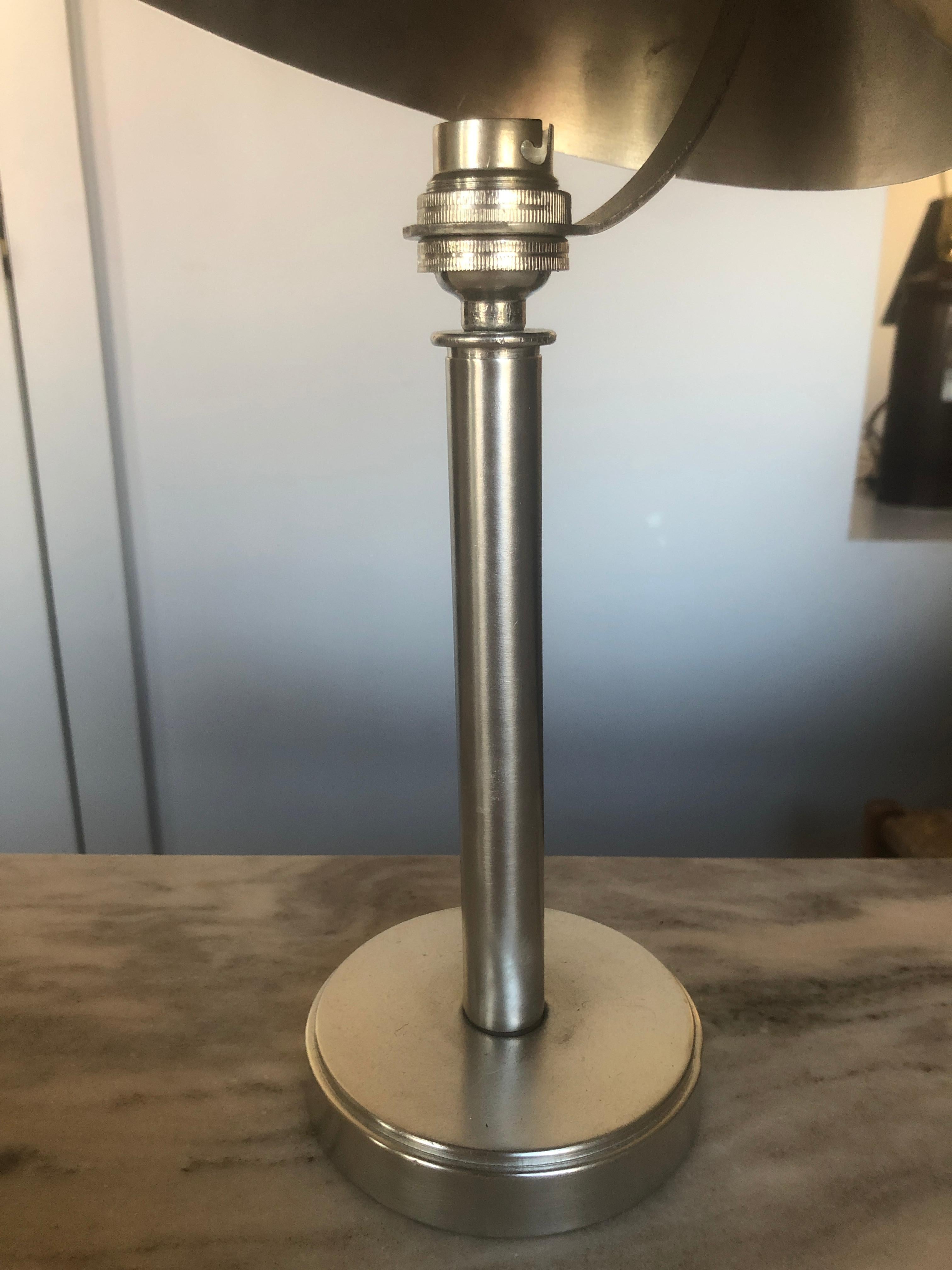 Petit French Art Deco Nickeled Bronze Table Lamp For Sale 1