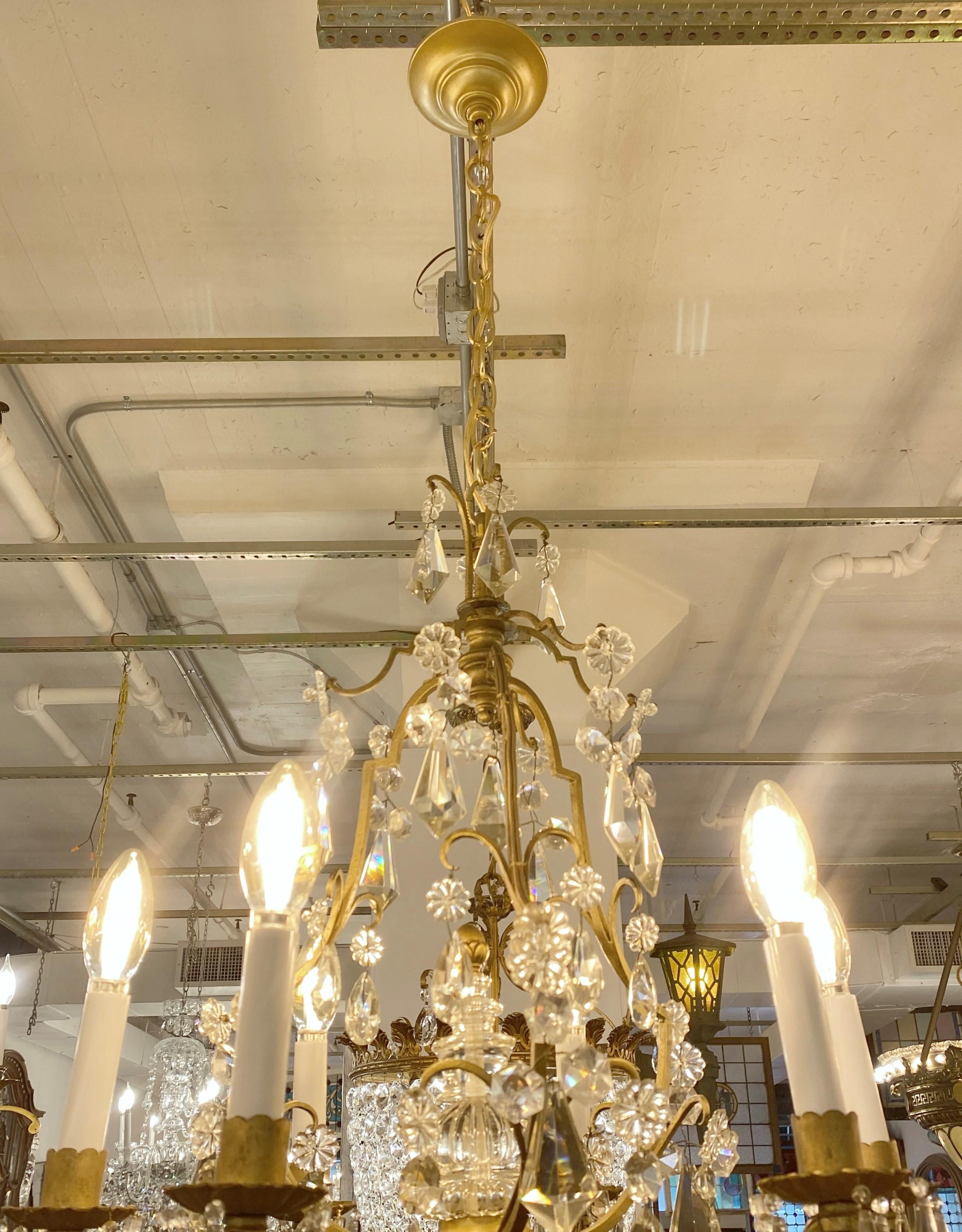 Small French Louis XV Crystal Chandelier 6 Candelabra Lights In Good Condition For Sale In New York, NY