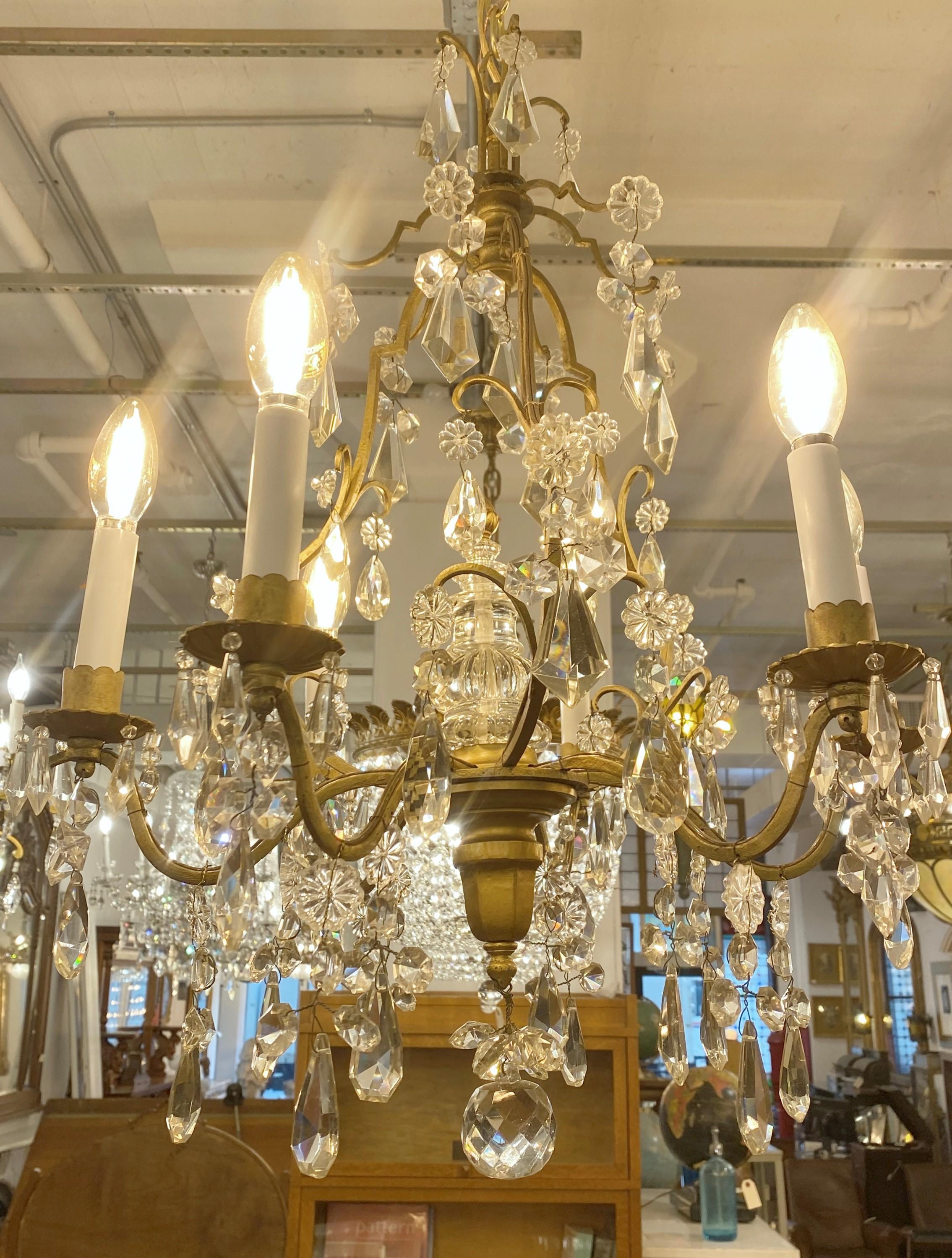 20th Century Small French Louis XV Crystal Chandelier 6 Candelabra Lights For Sale