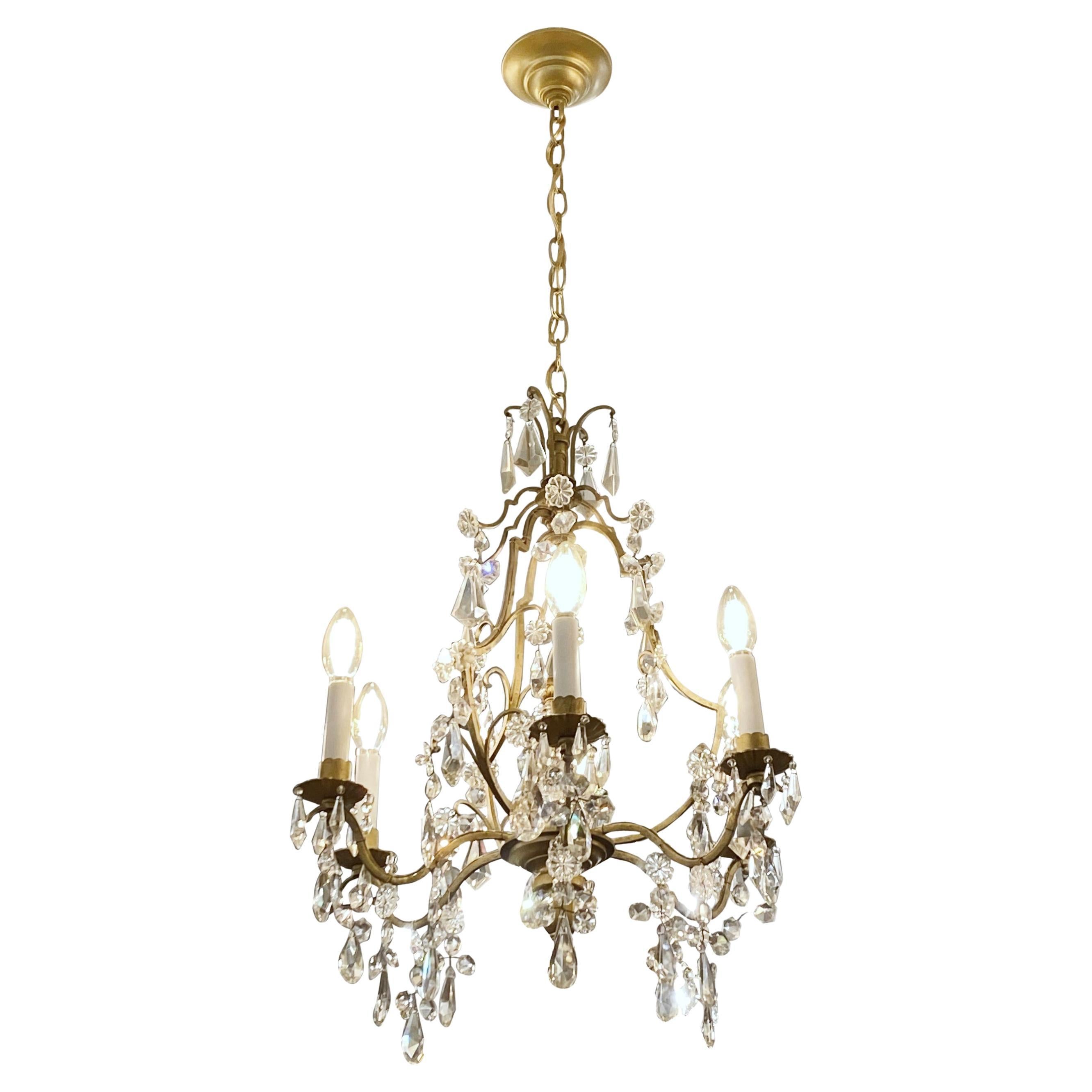 Small French Louis XV Crystal Chandelier 6 Candelabra Lights For Sale