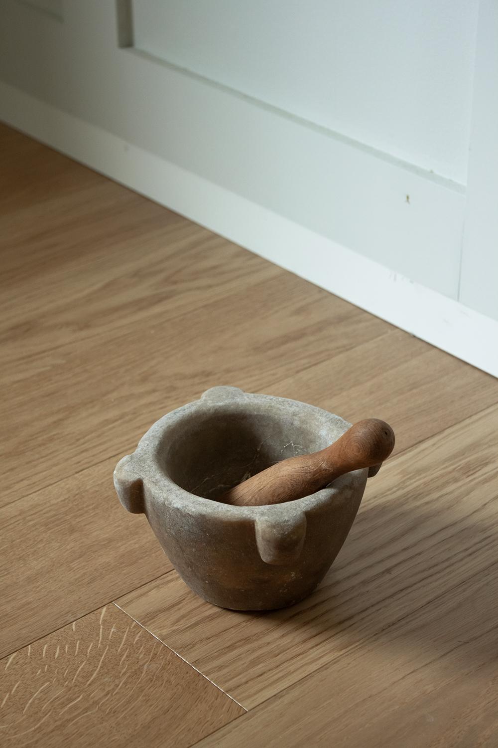 A petit antique French mortar with a smooth surface and great patina, the perfect accent piece in any kitchen or interior to add a rustic french flair.

This mortar has been sourced in the south of France.