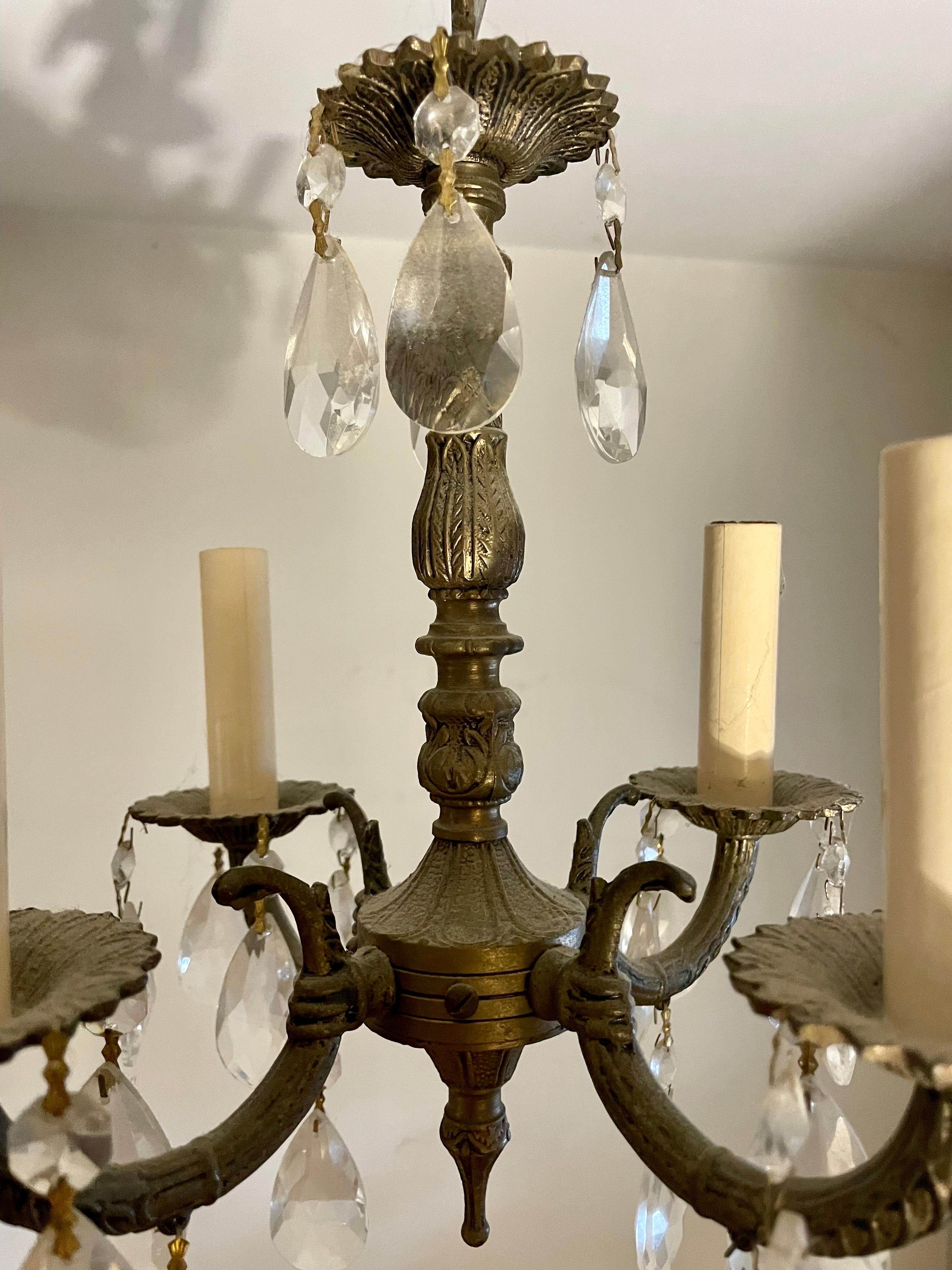 Petit French Style Brass and Crystal Chandelier 5