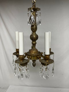 Petit French Style Brass and Crystal Chandelier
