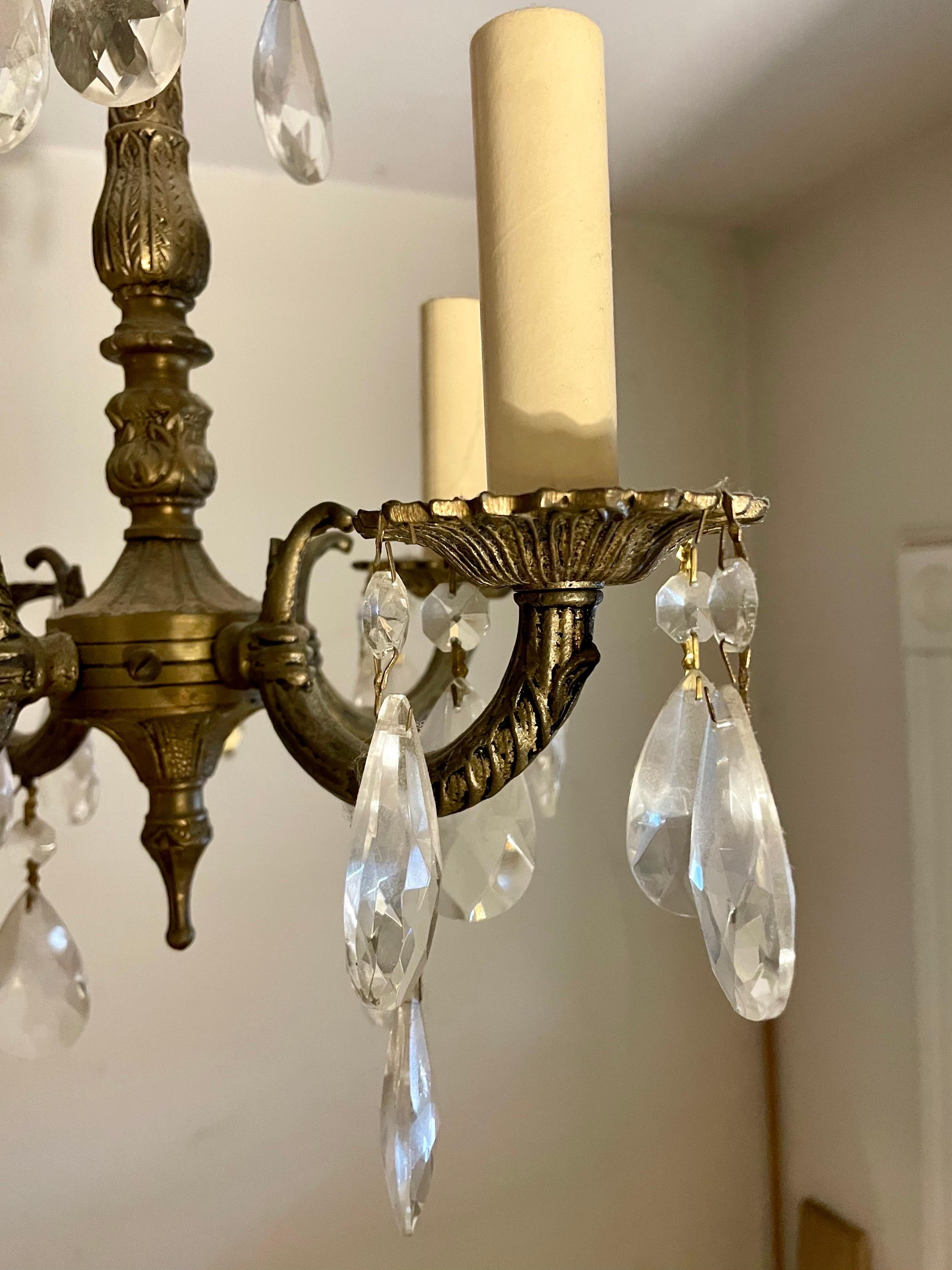 Petit French Style Brass and Crystal Chandelier In Good Condition In New York, NY