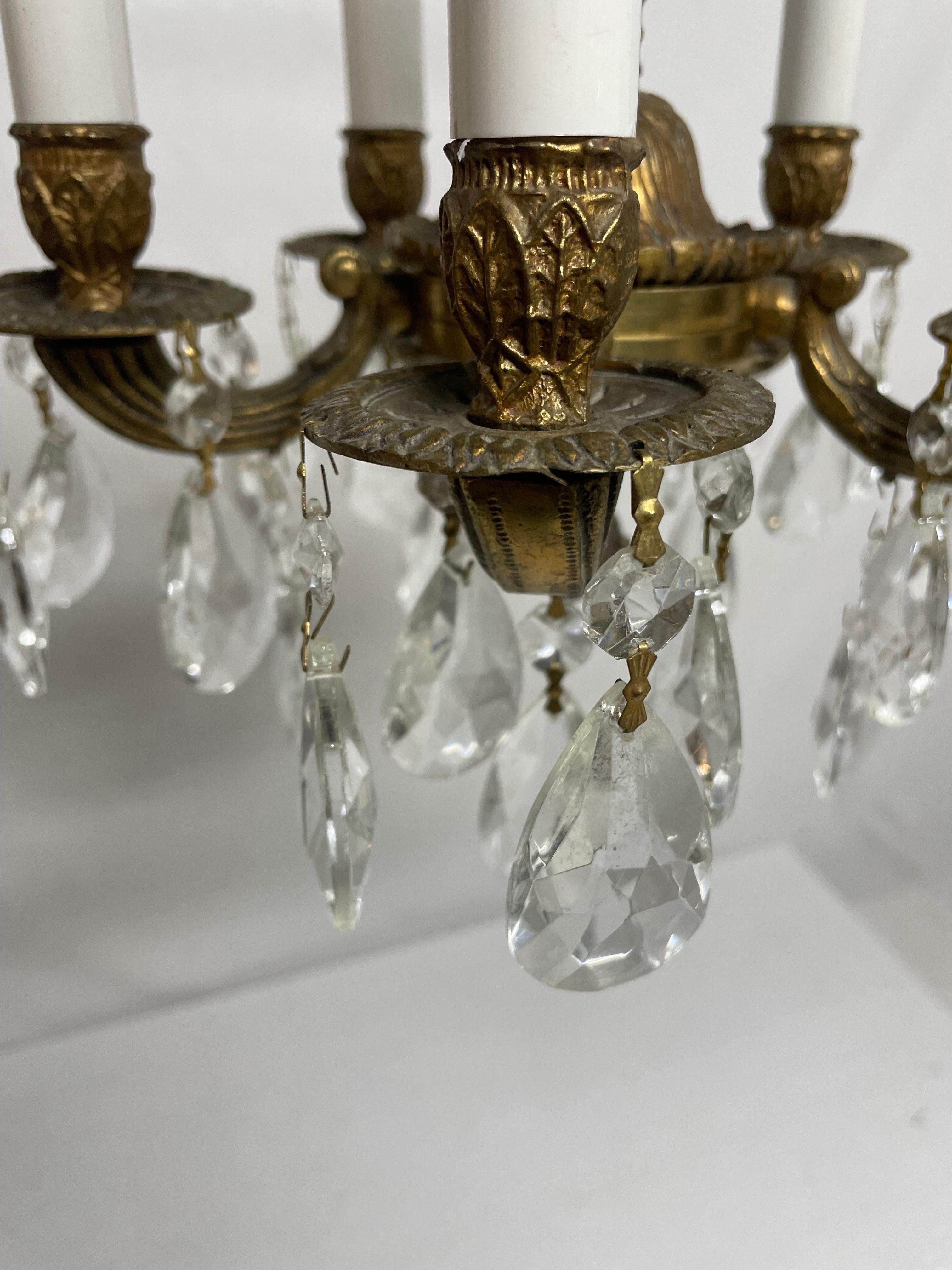 Petit French Style Brass and Crystal Chandelier In Good Condition For Sale In New York, NY