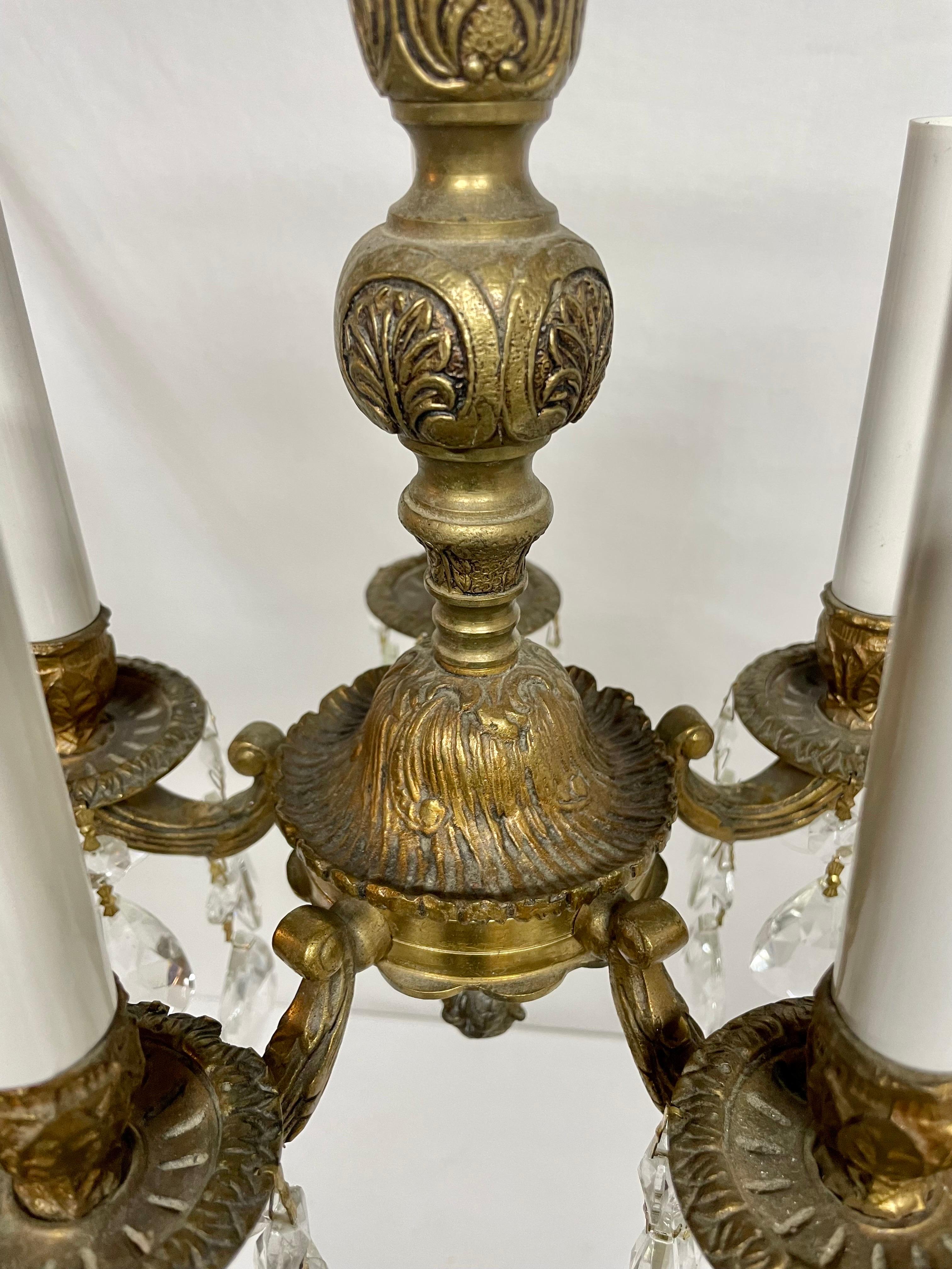 20th Century Petit French Style Brass and Crystal Chandelier For Sale