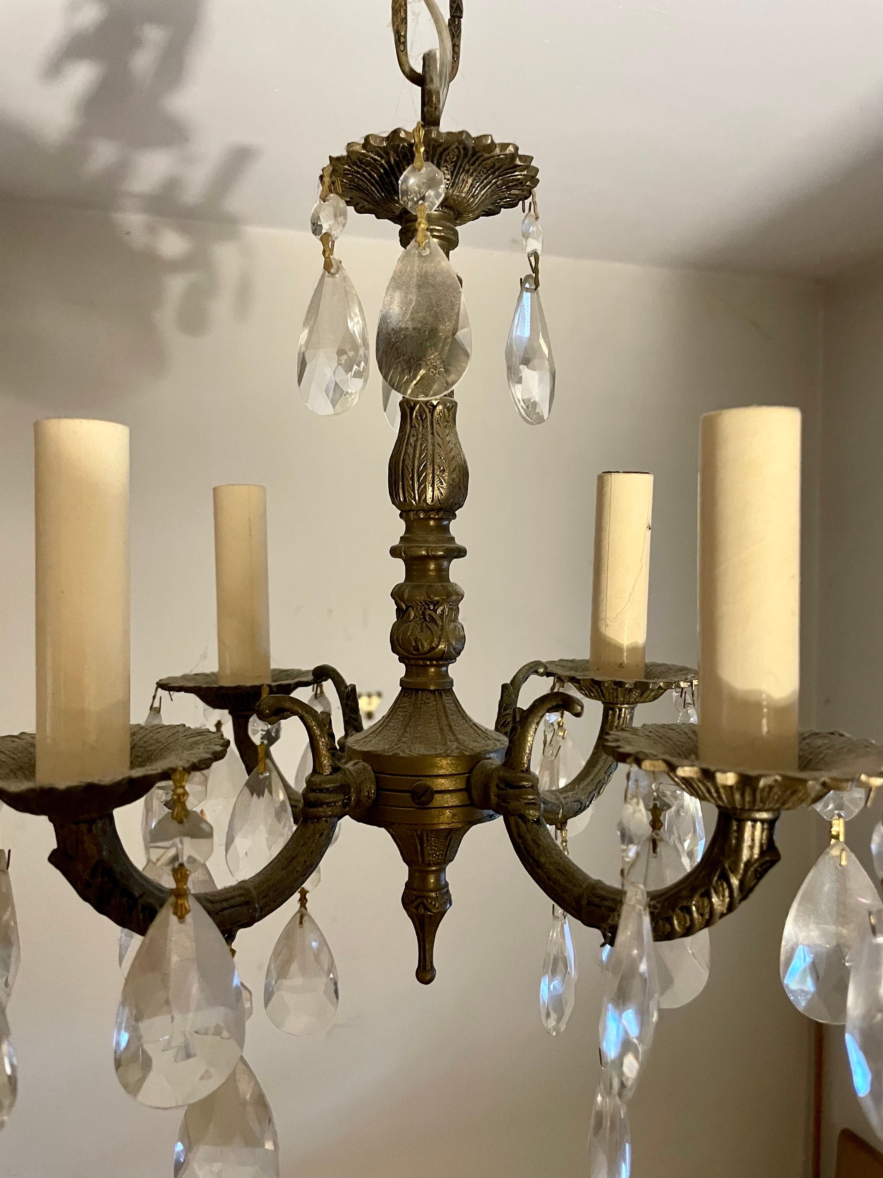 Petit French Style Brass and Crystal Chandelier 1