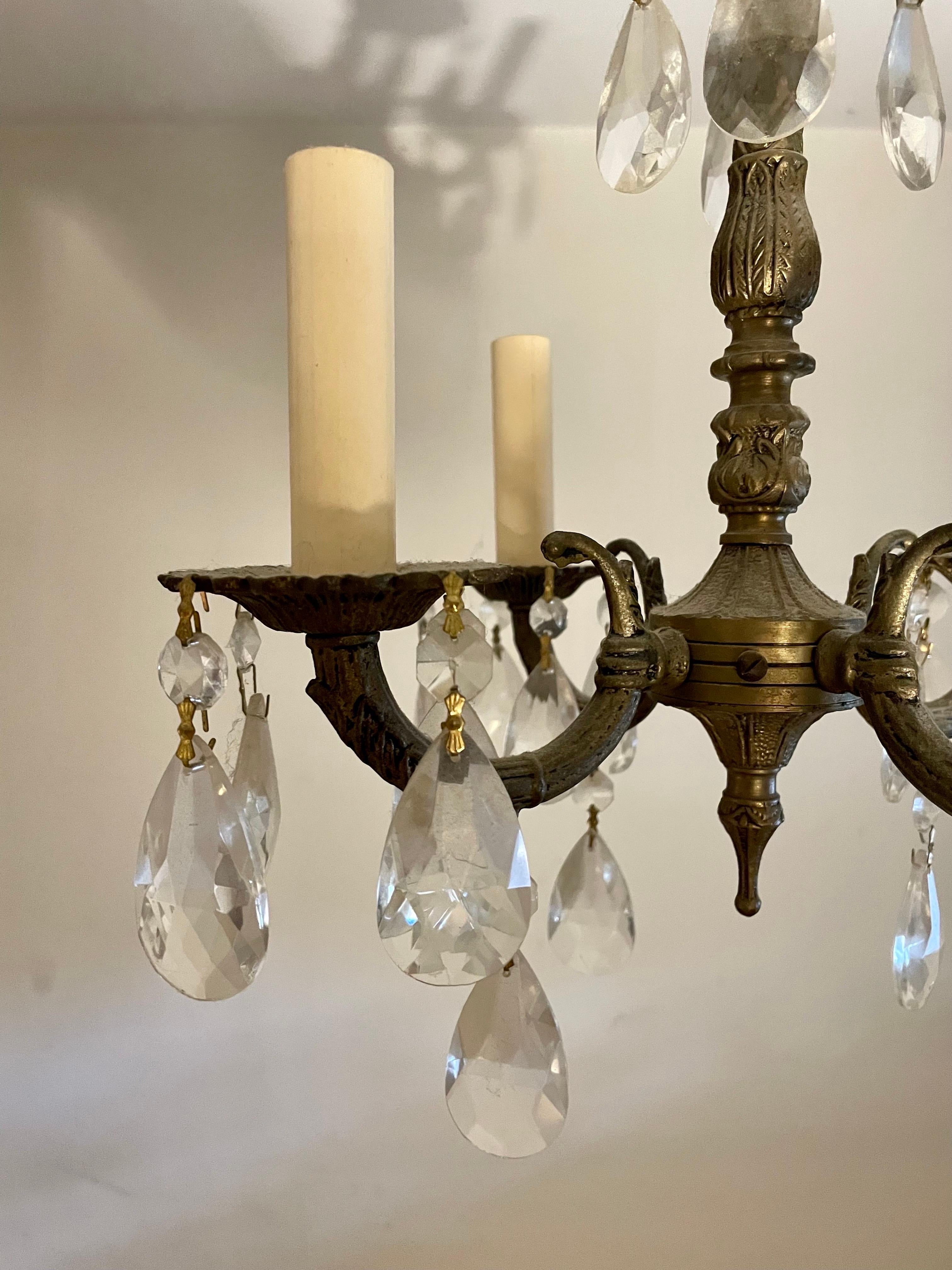 Petit French Style Brass and Crystal Chandelier 2