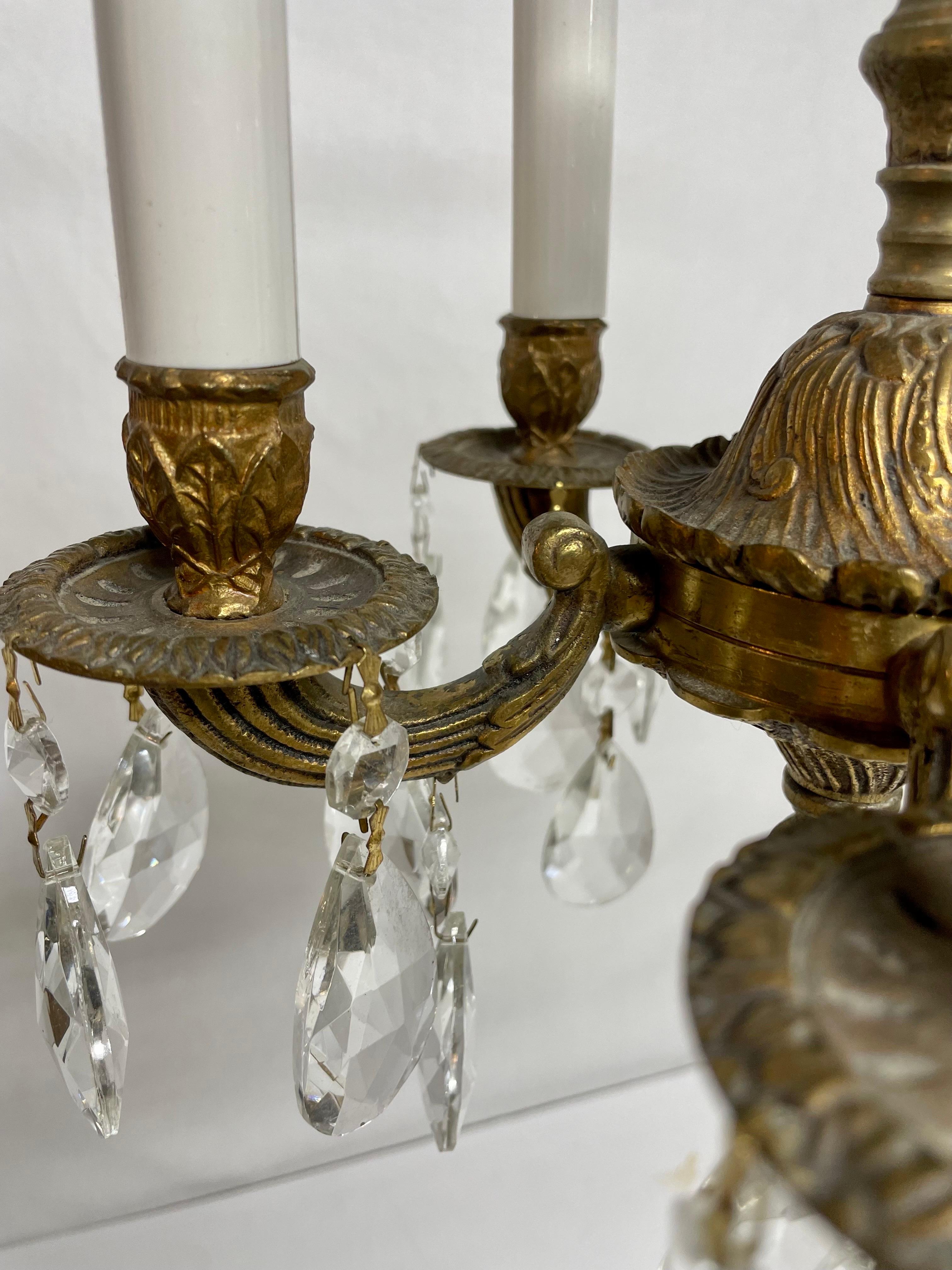 Petit French Style Brass and Crystal Chandelier For Sale 2