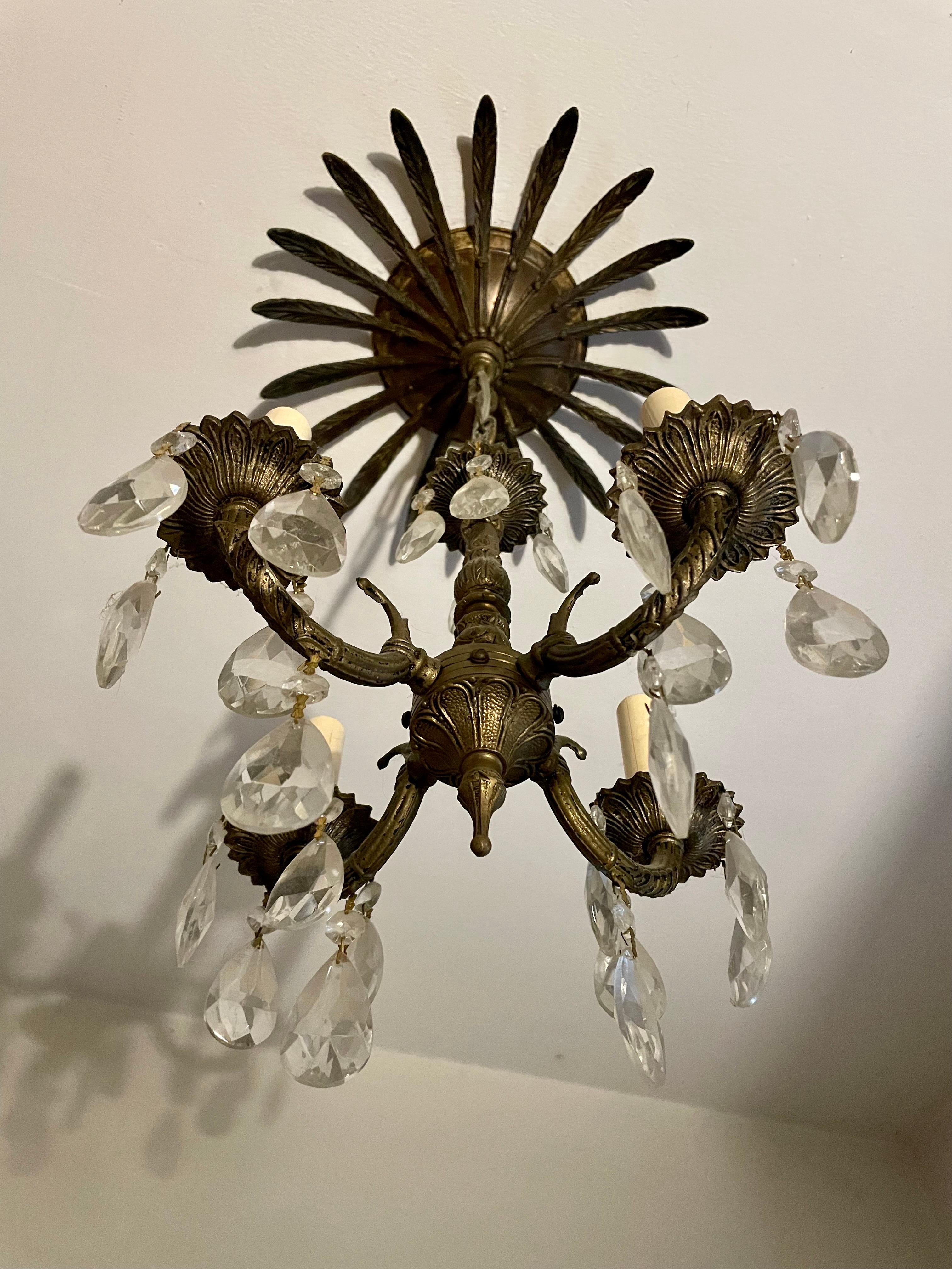 Petit French Style Brass and Crystal Chandelier 4