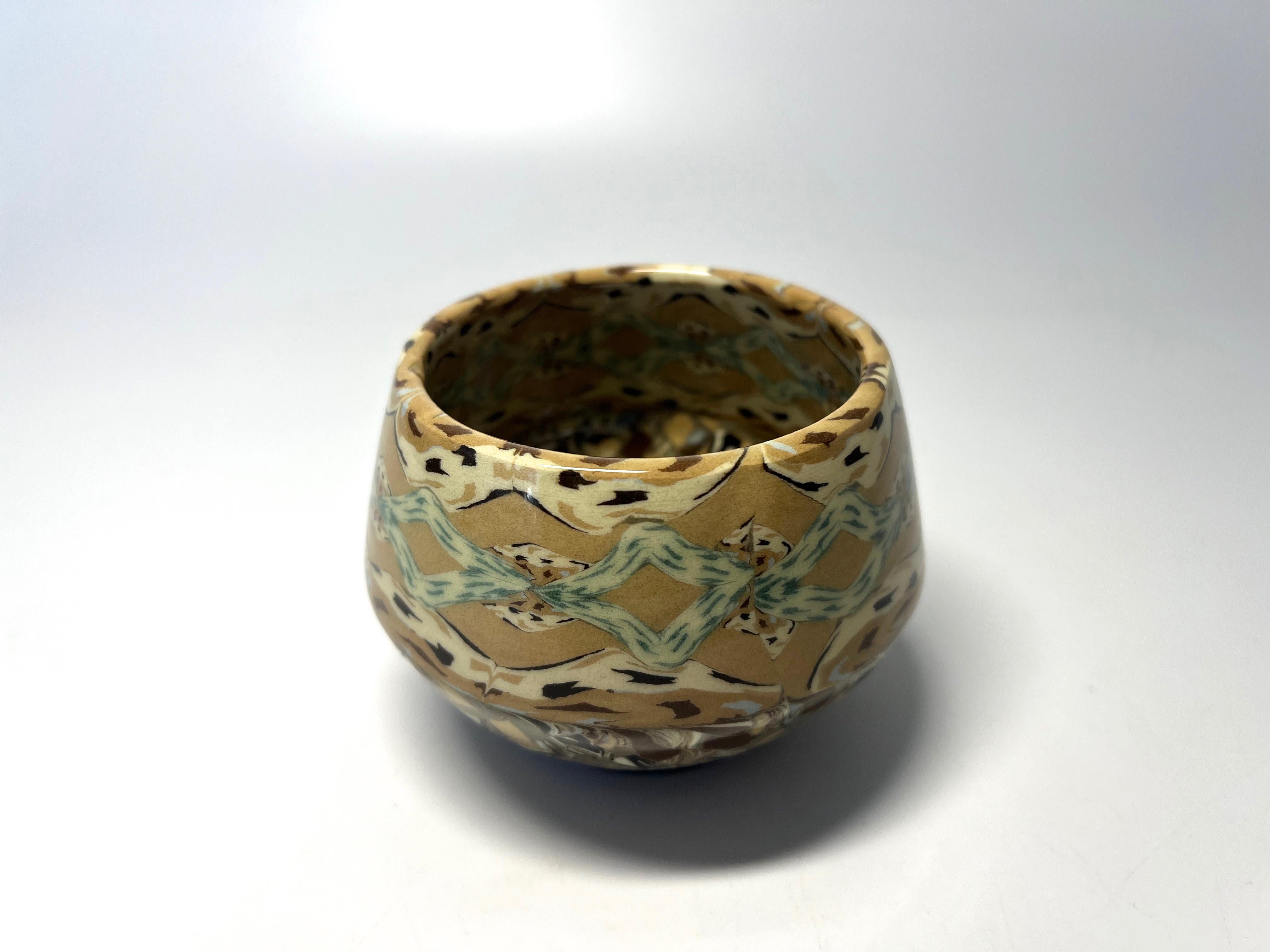 Mid-Century Modern Petit Jean Gerbino For Vallauris, France, Ceramic Glazed Earth Tones Mosaic Pot For Sale