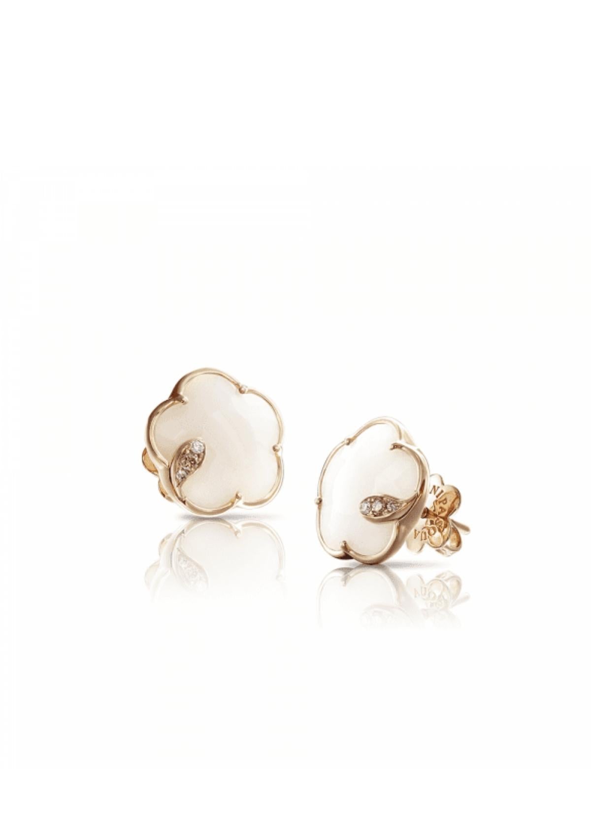 Petit Joli Earrings Earrings Rose Gold with White Agate and Diamonds 16131R In New Condition For Sale In PRAHA 1, CZ