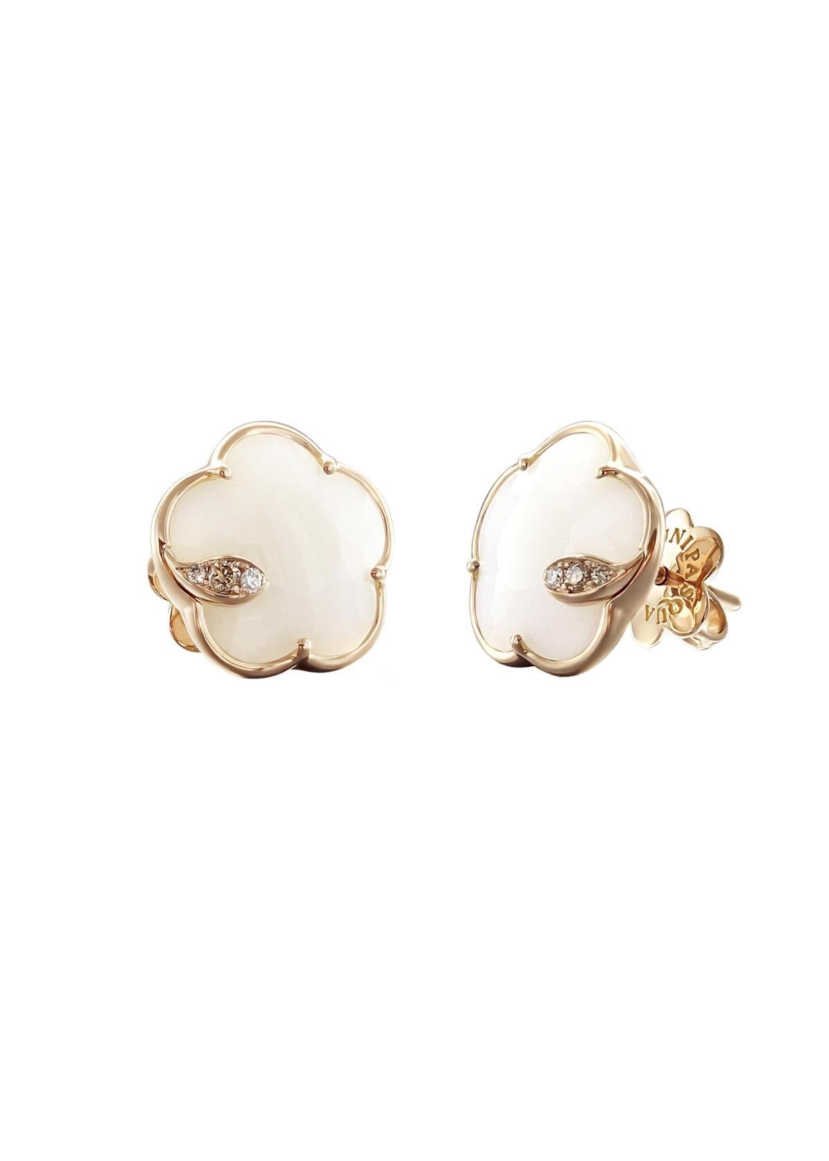 Petit Joli Boucles d'oreilles en or rose avec agate blanche et diamants 16131R en vente 1