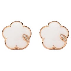 Petit Joli Boucles d'oreilles en or rose avec agate blanche et diamants 16131R