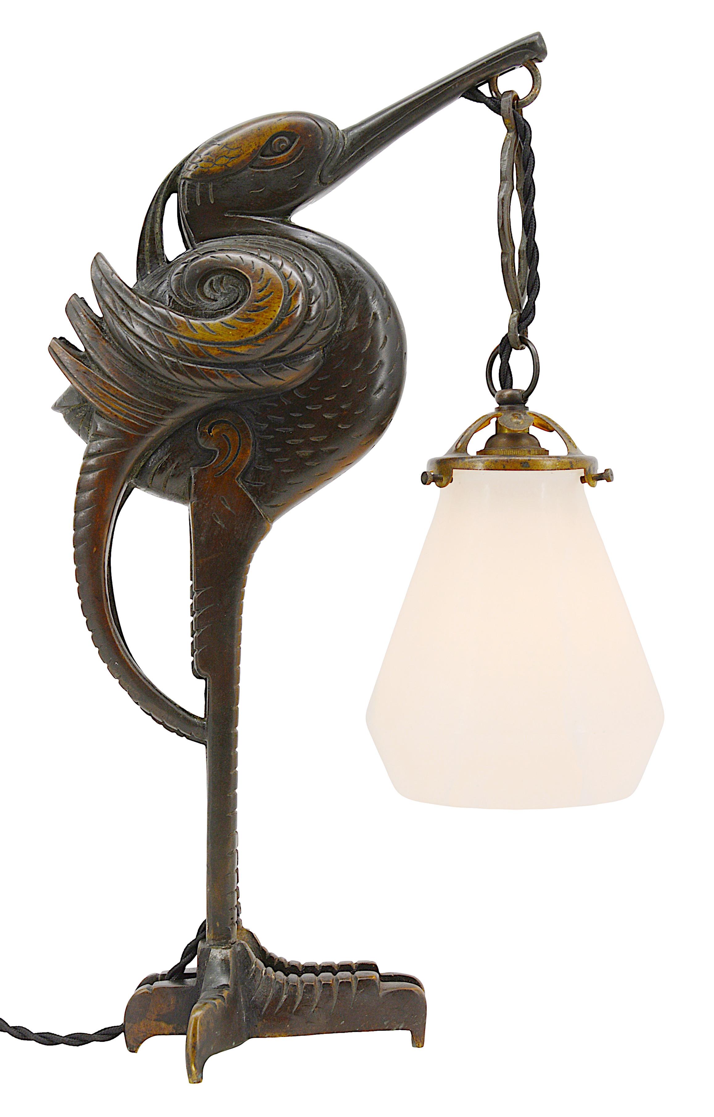 Petit-Monsigny French Art Deco Ibis Sculpture Table Lamp, 1920 For Sale 1