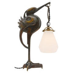 Antique Petit-Monsigny French Art Deco Ibis Sculpture Table Lamp, 1920