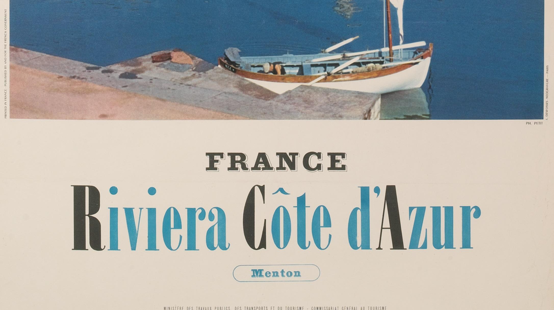 Mid-Century Modern Petit, Original Vintage Poster, French Riviera, Cote d'Azur, Menton, 1960 For Sale