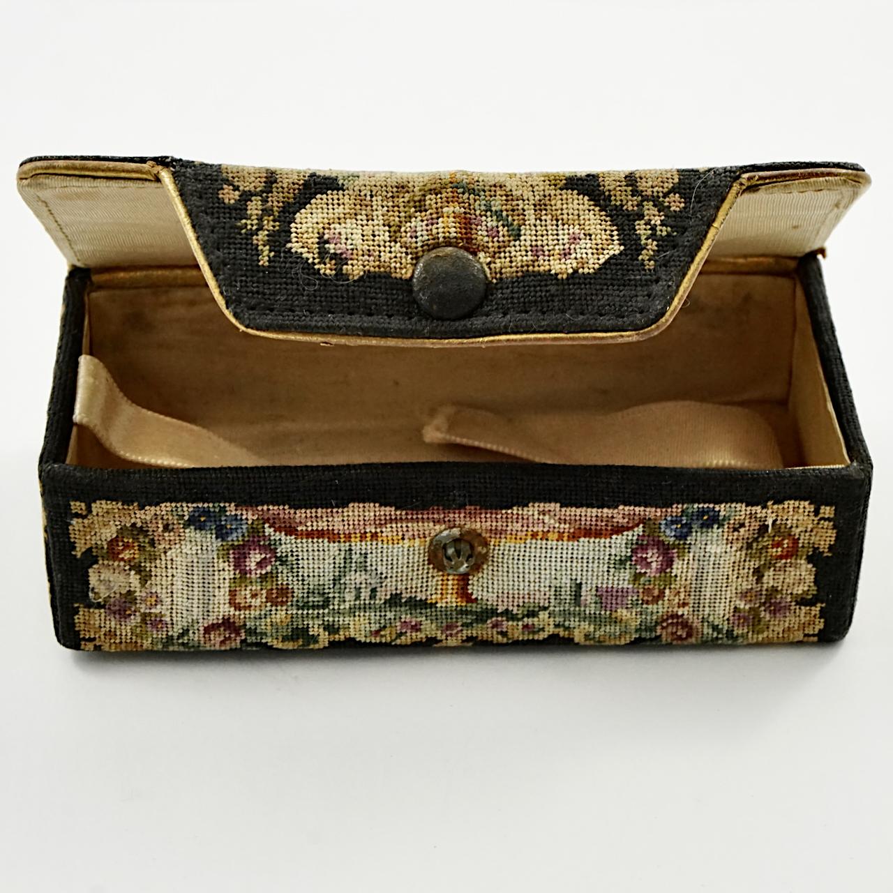 Petit Point Opera Glasses in a Petit Point Case with Gold Leather Moiré Lining 8