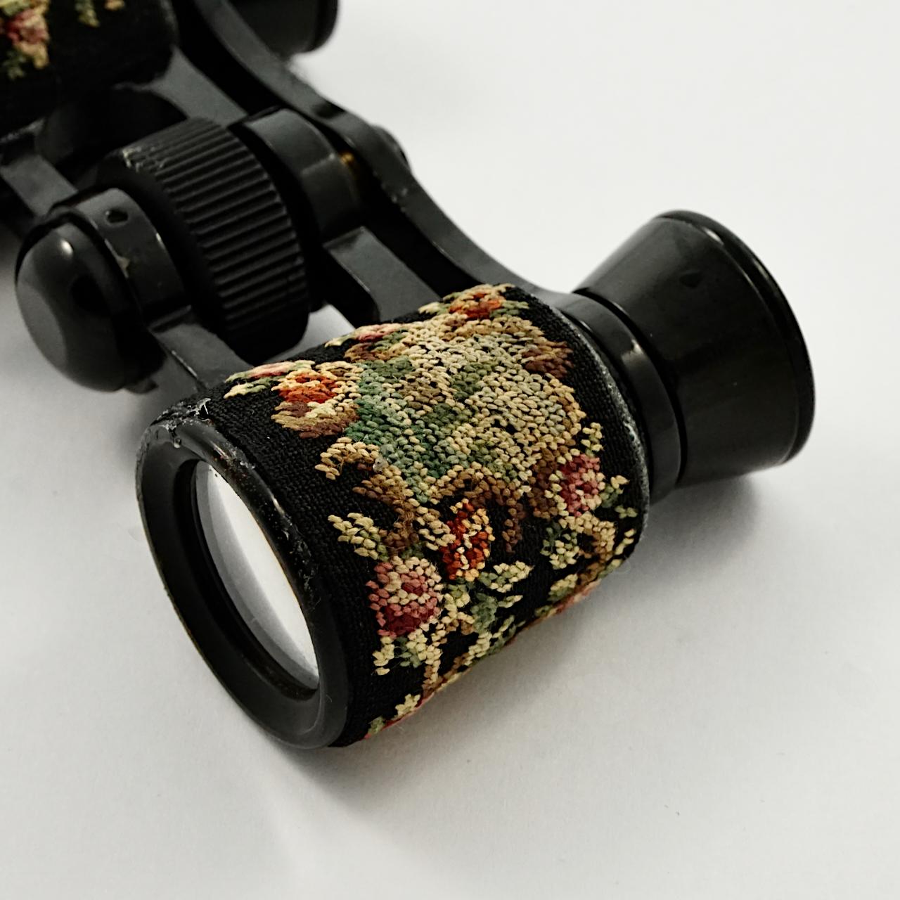 Petit Point Opera Glasses in a Petit Point Case with Gold Leather Moiré Lining 2