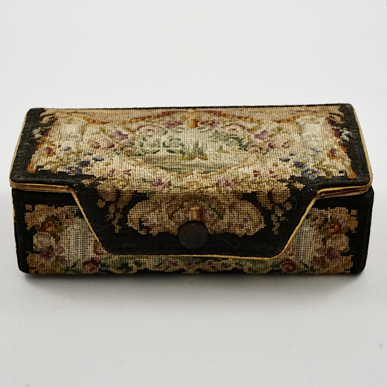 Petit Point Opera Glasses in a Petit Point Case with Gold Leather Moiré Lining 3