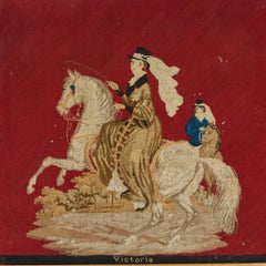 Petit Pointe Needlework Honoring Queen Victoria in Mahogany Frame