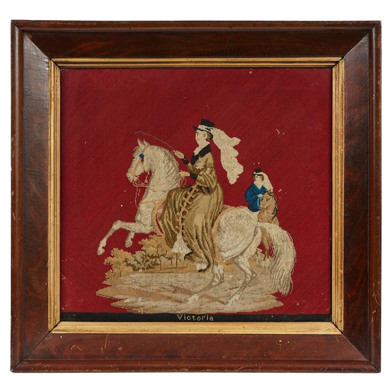 Petit Pointe Needlework Honoring Queen Victoria in Mahogany Frame at