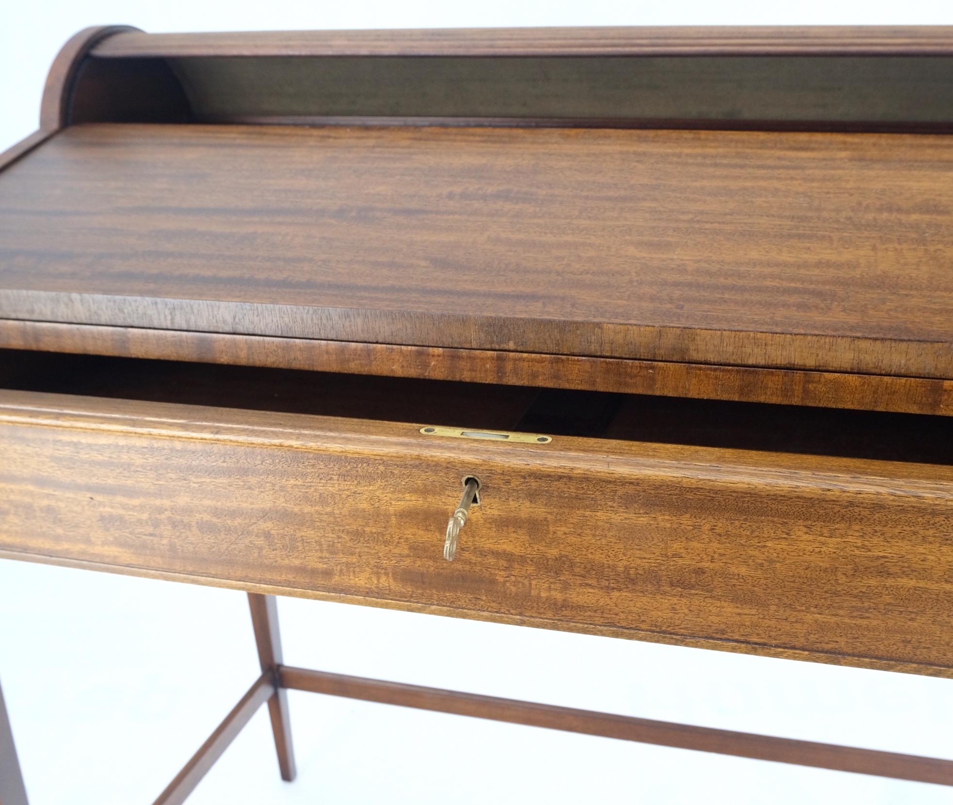 Petit Roll Top Mahogany Mechanical Desk Writing Table Tapered Legs Mid Century For Sale 3