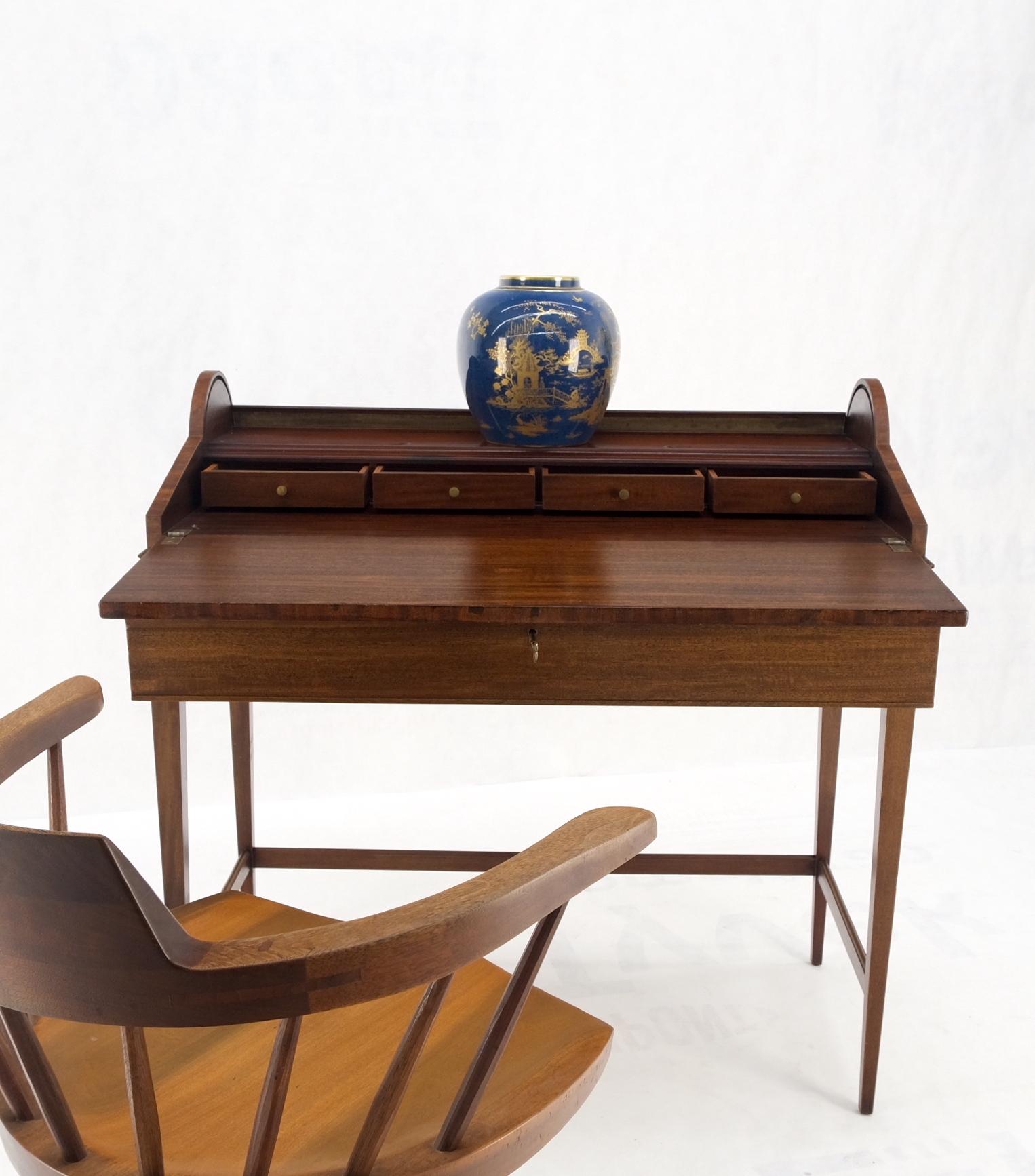 Petit Roll Top Mahogany Mechanical Desk Writing Table Tapered Legs Mid Century For Sale 6