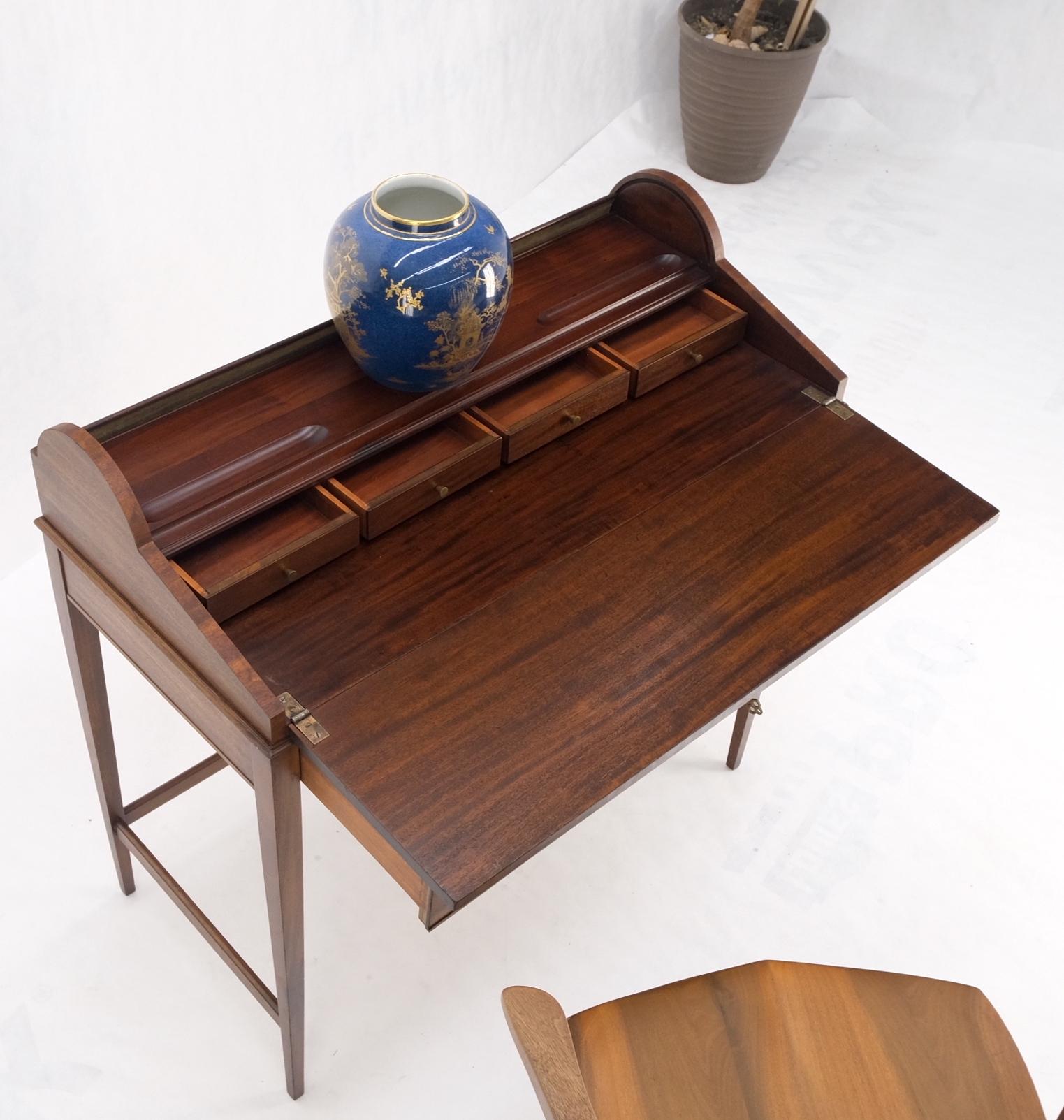 Petit Roll Top Mahogany Mechanical Desk Writing Table Tapered Legs Mid Century For Sale 9