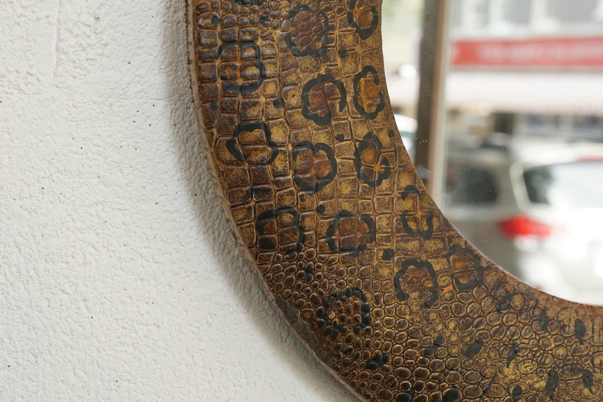 Unknown Petit Round Mirror with Snakeskin Motif For Sale