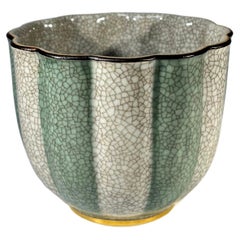 Petit Royal Copenhagen Green Grey Crackle Glazed Gilded Cache Pot #3483